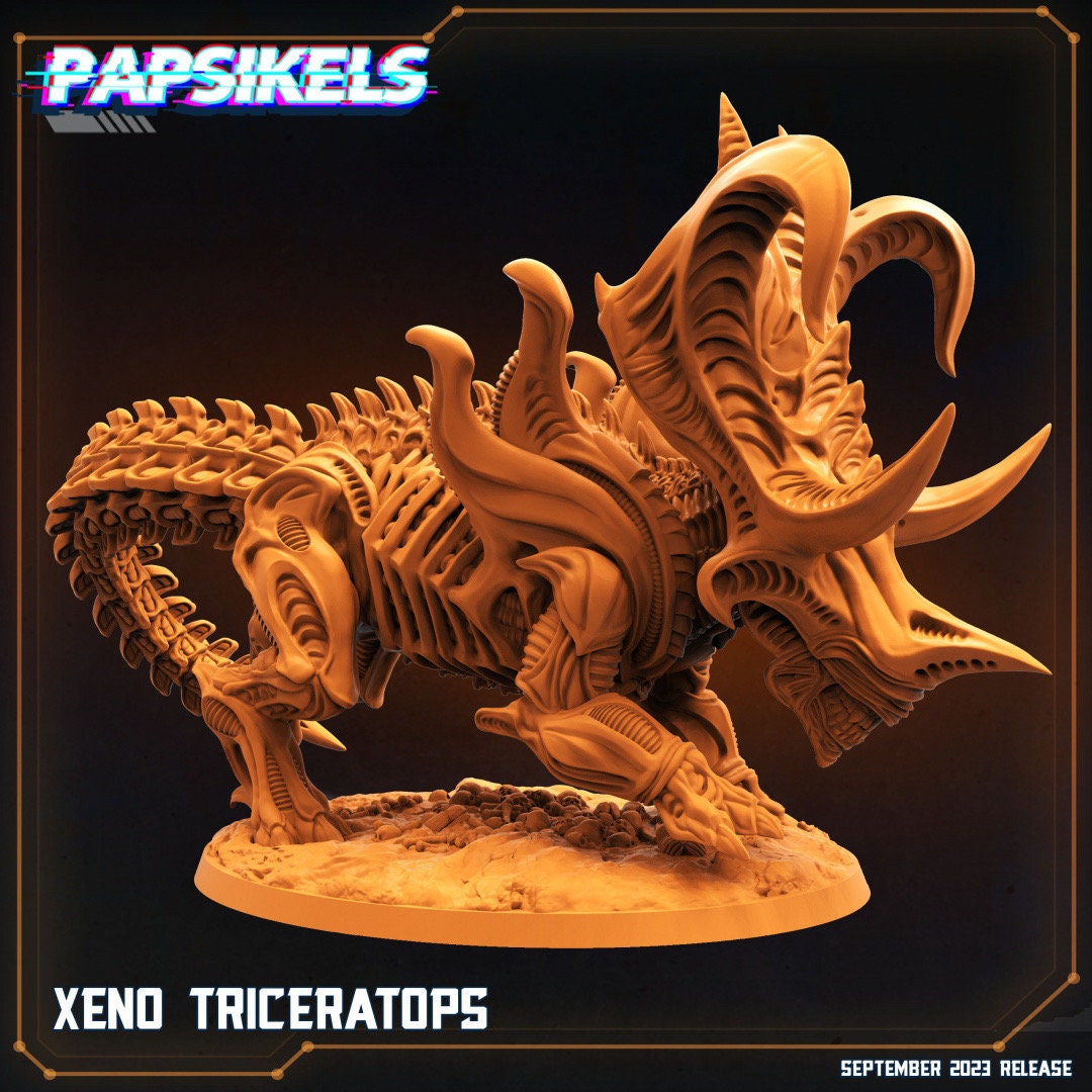Xenowars  Xeno Triceratops Resin Miniature - Papsikels Alien-Inspired Dinosaur for TTRPG Tabletop Gaming