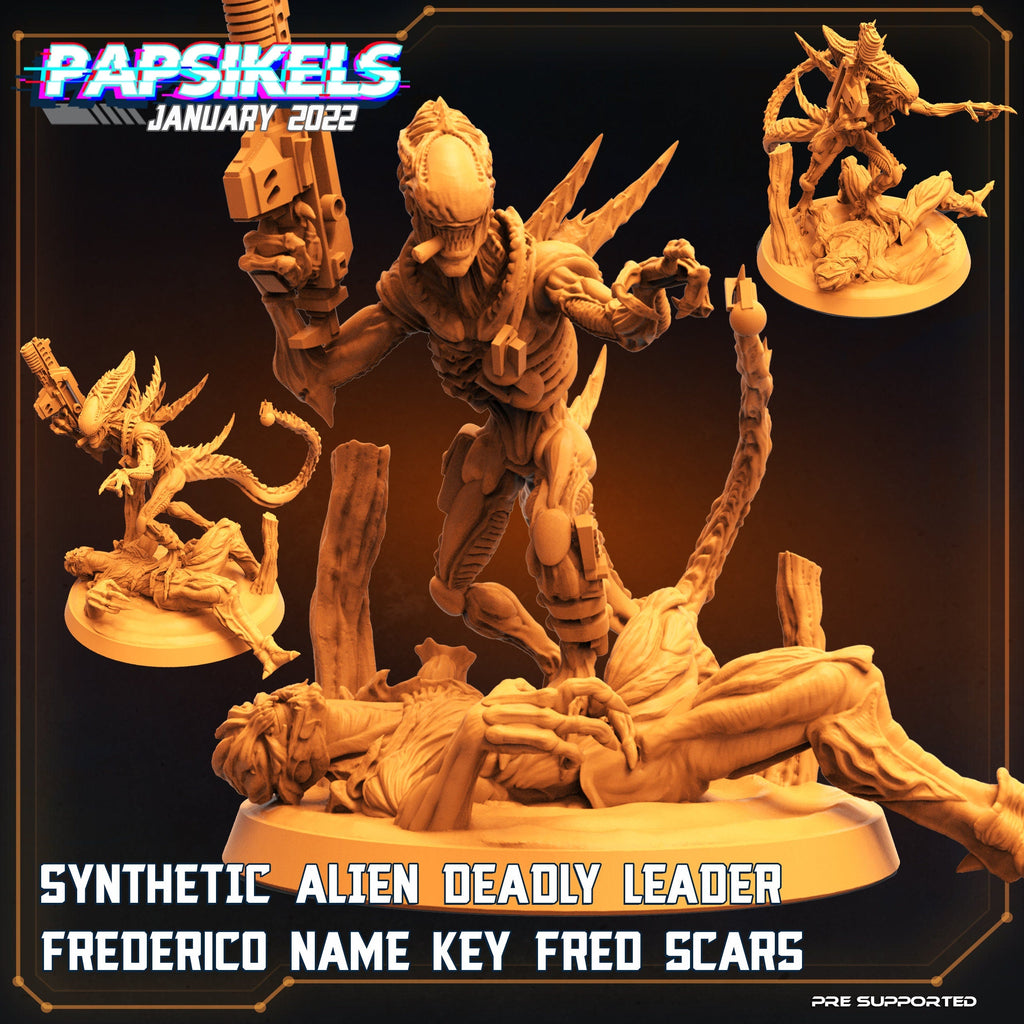 Alien vs Humans Fran Nine Team Synth Miniatures - Sci-Fi RPG Tabletop Gaming Figures by Papsikels