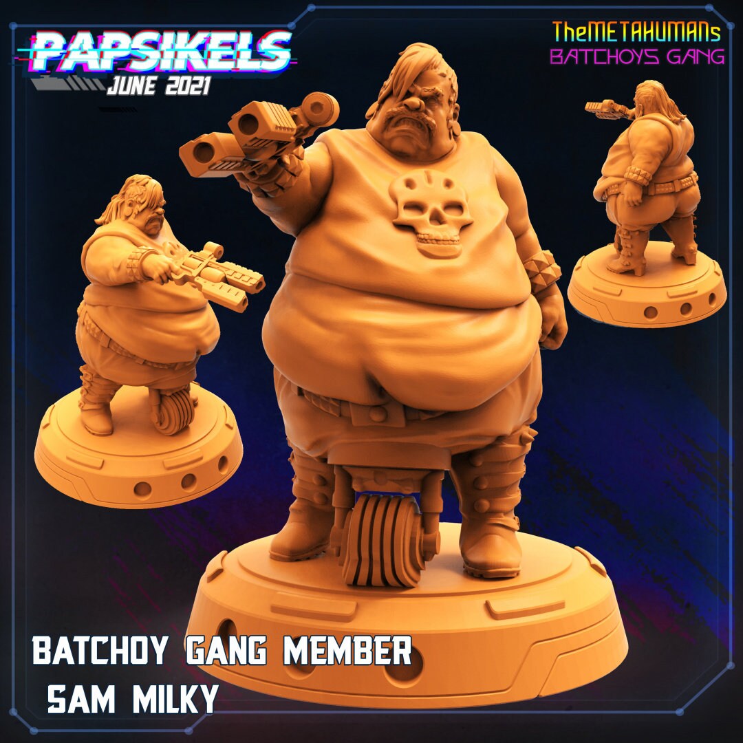 Cyberpunk Batchoy Gang Member Sam Milky - 32mm Papsikels RPG Miniature for Tabletop Gaming
