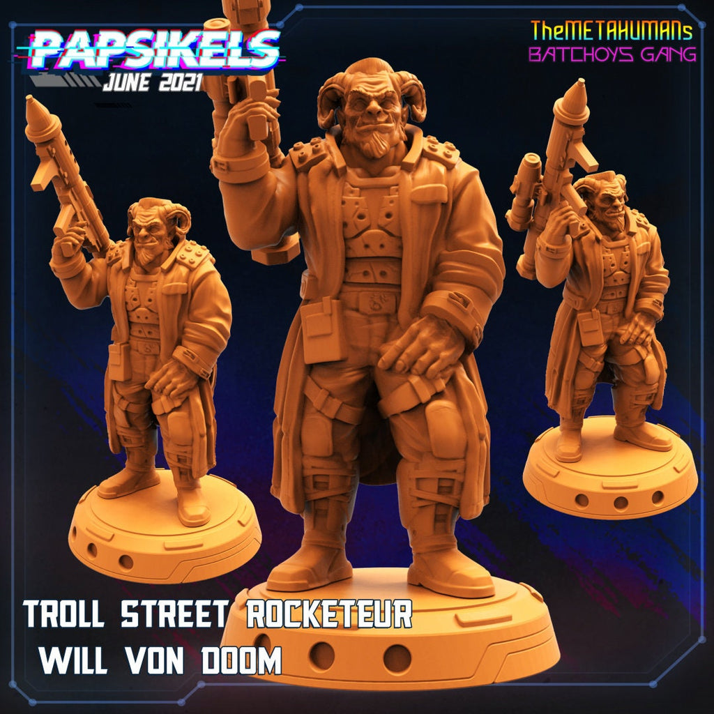 Cyberpunk Batchoy Gang Troll Street Rocketeur Will von Doom 32mm Miniature for RPG and Tabletop Gaming
