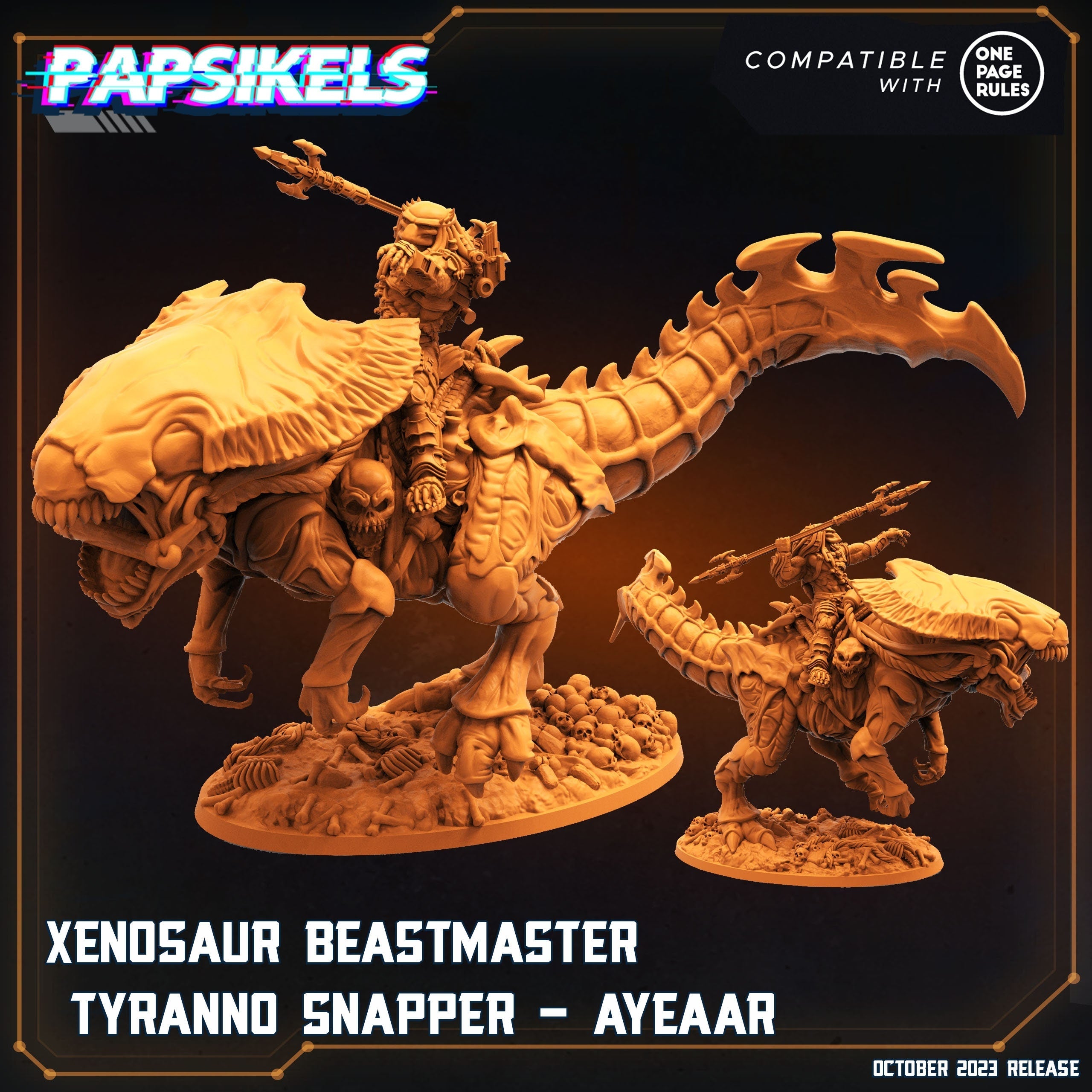 Xenosaur Tyranno Beastmaster Riders - Skull Hunters Army for Tabletop Gaming (32mm Resin Miniatures)