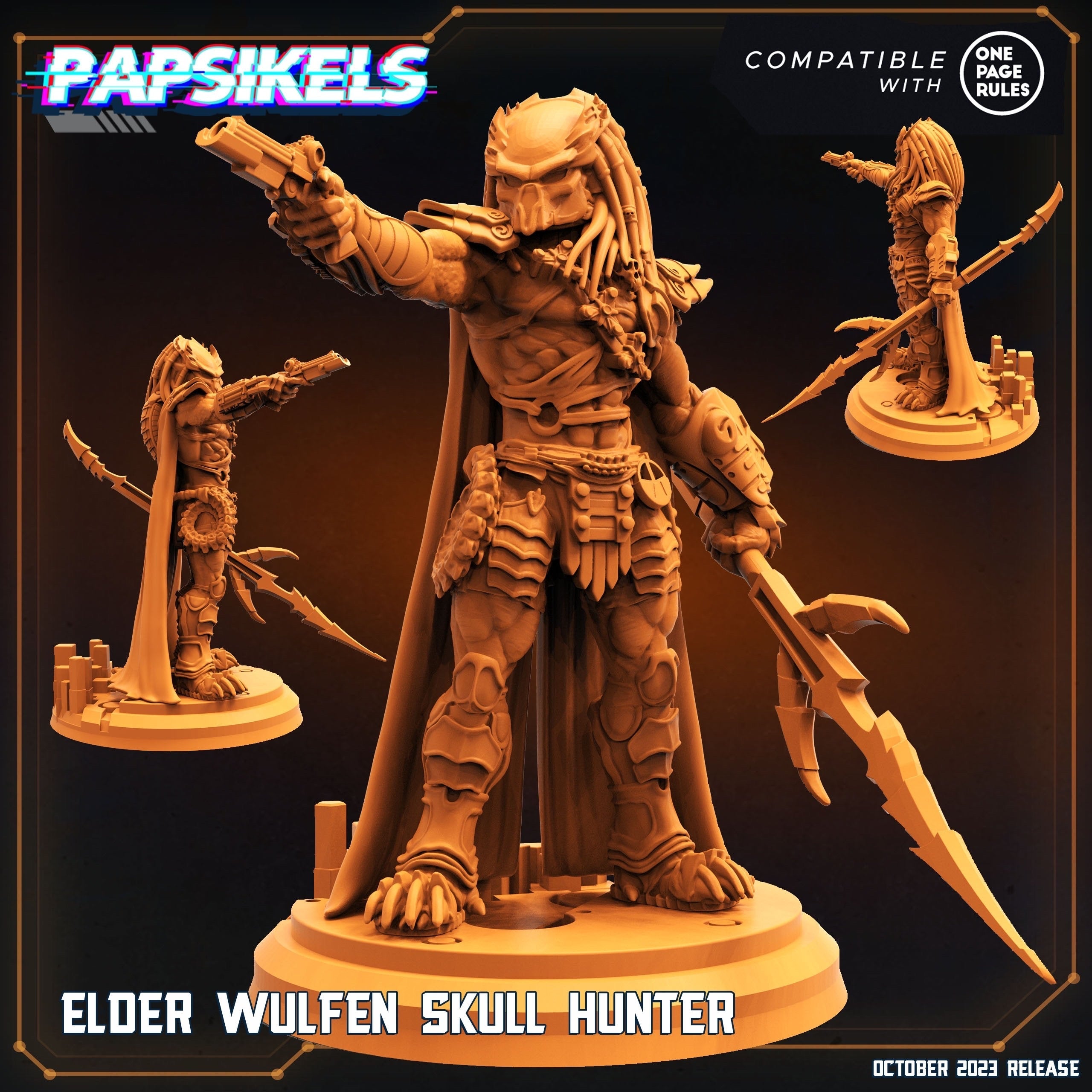 Elder Wulfen Skull Hunter Miniature - 32mm Resin Tabletop Figure for One Page Rules Army