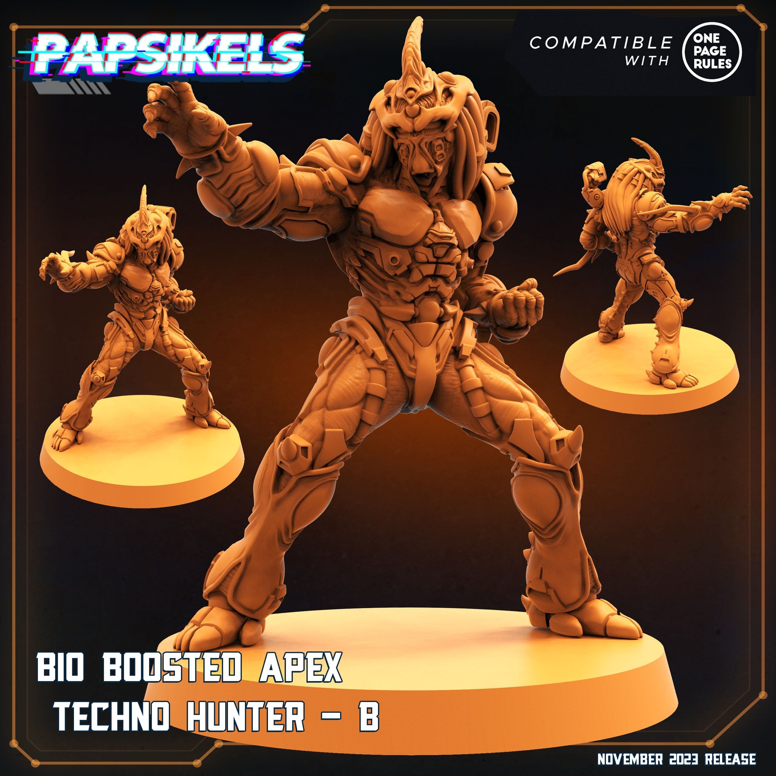 Bio-Enhanced Techno Apex Hunters: Guyver-Inspired Skull Army Miniatures for One Page Rules Tabletop Gaming
