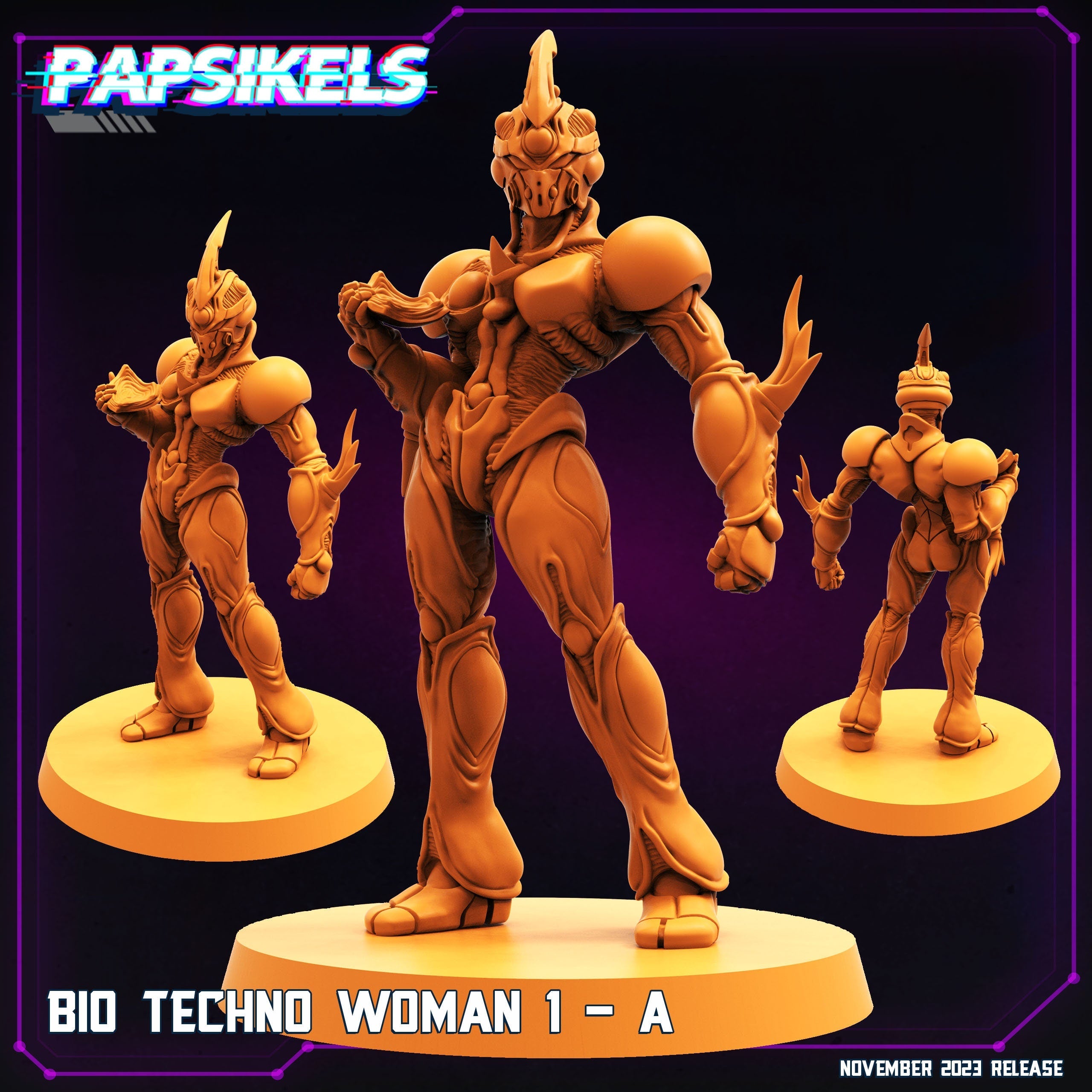 Cyberpunk Bio-Techno Woman Guyver Miniature - 32mm RPG Figurine - Papsikels Anime-Inspired Sci-Fi Model