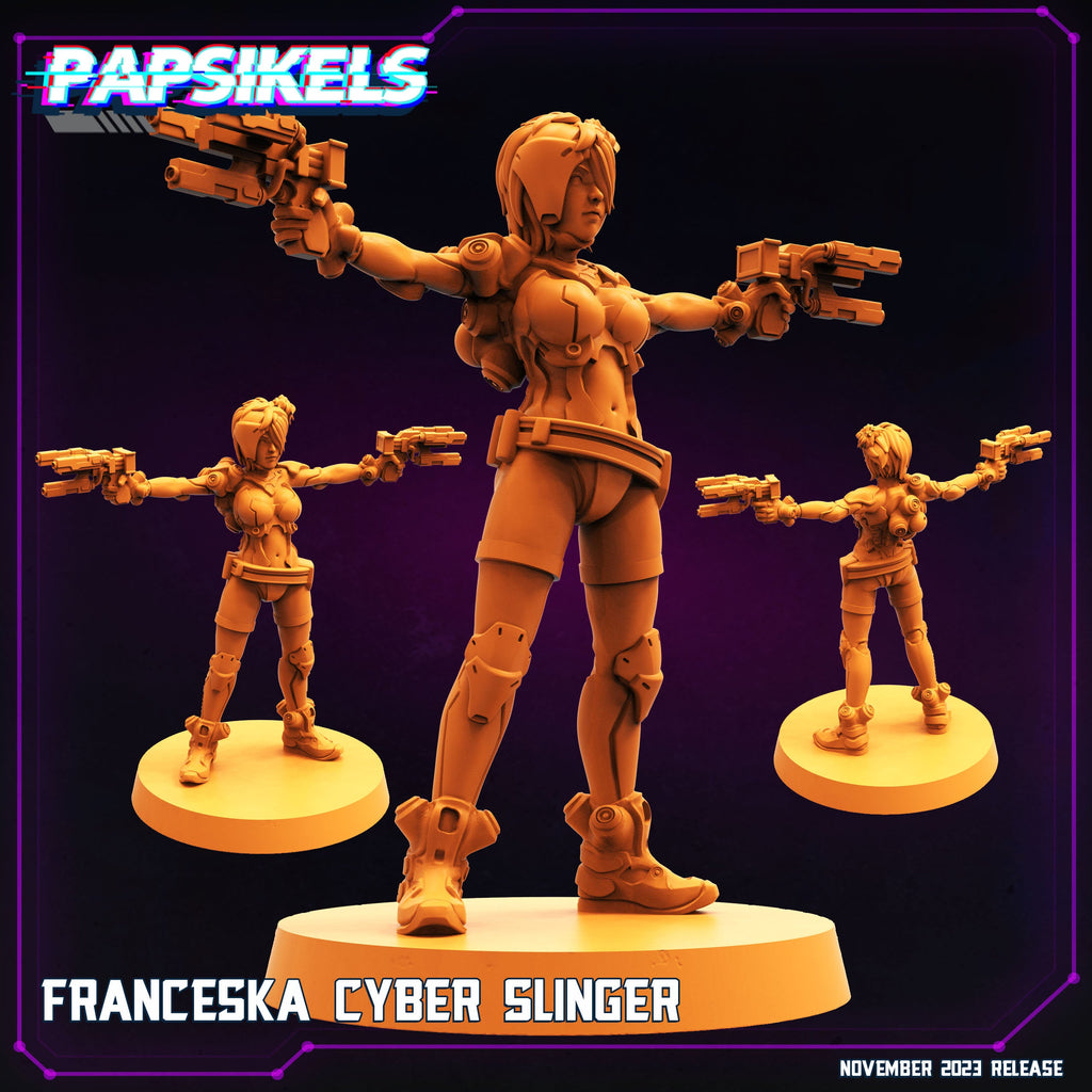 Franceska Cyber Slinger: 32mm Cyberpunk Miniature for RPG, TTRPG, Judge Dredd-inspired Law Enforcer