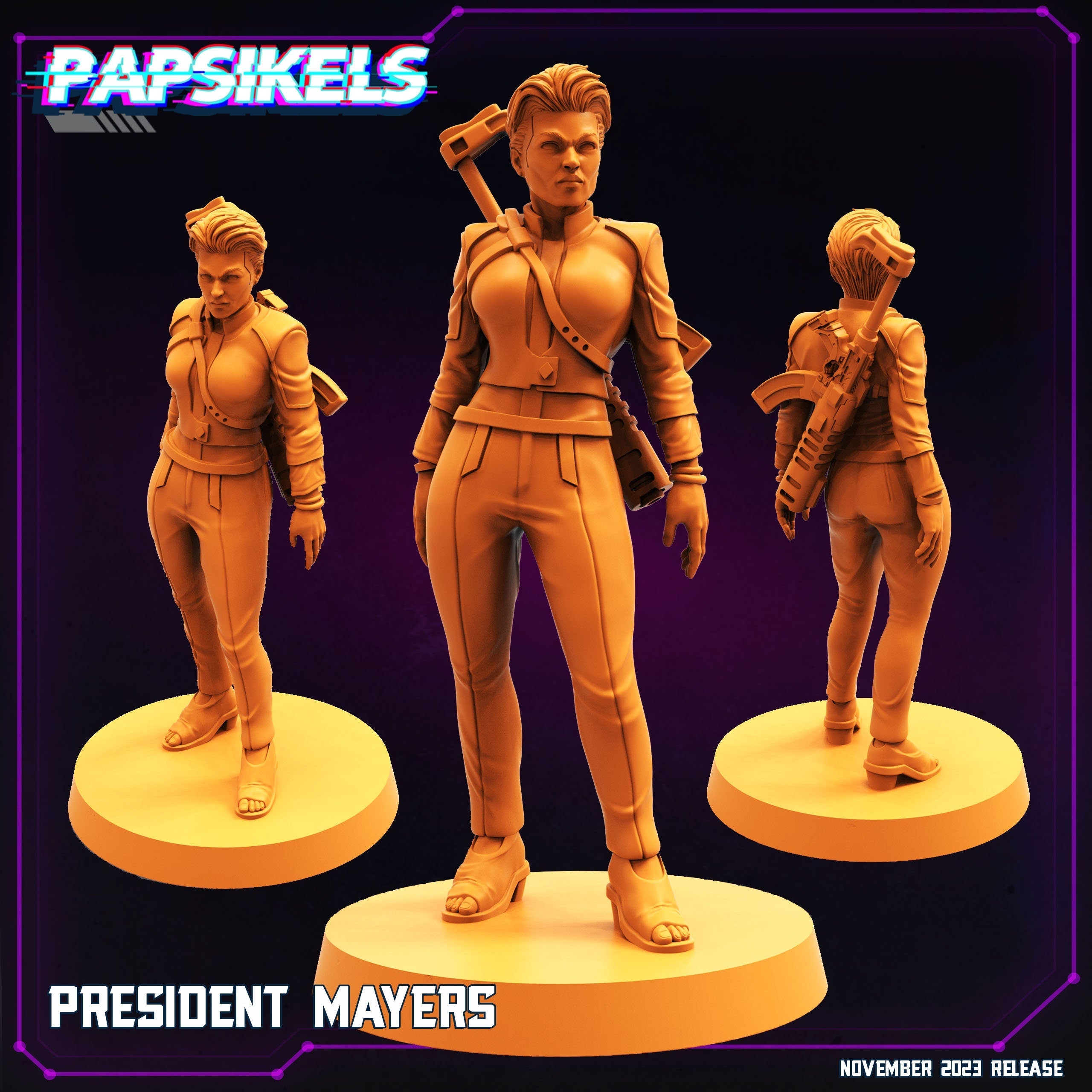 Cyberpunk President Mayers 32mm Miniature for RPG - Papsikels Futuristic Law Enforcer Figurine