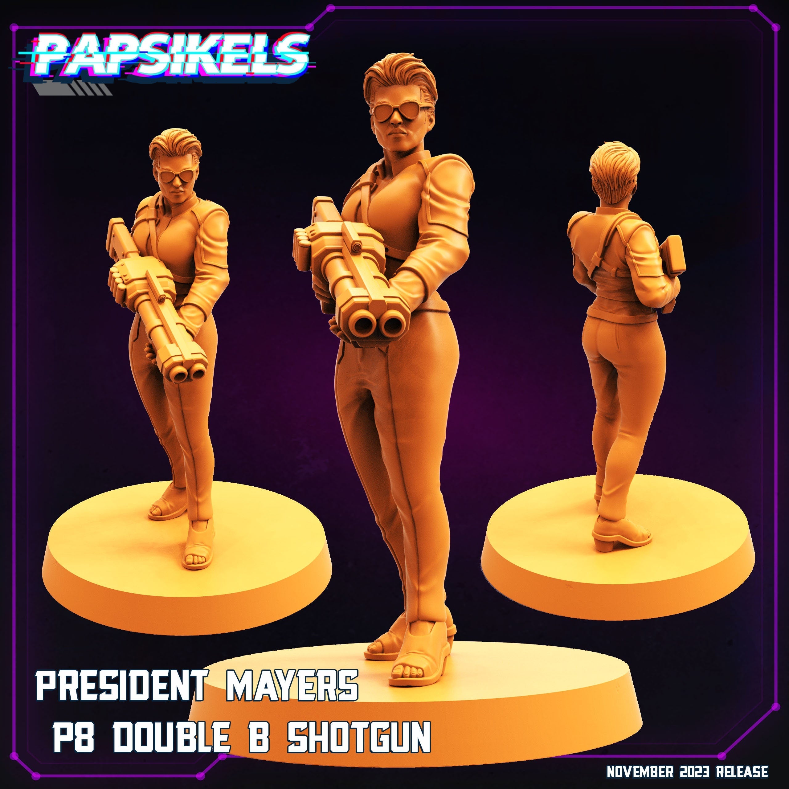 Cyberpunk President Mayers 32mm Miniature for RPG - Papsikels Futuristic Law Enforcer Figurine