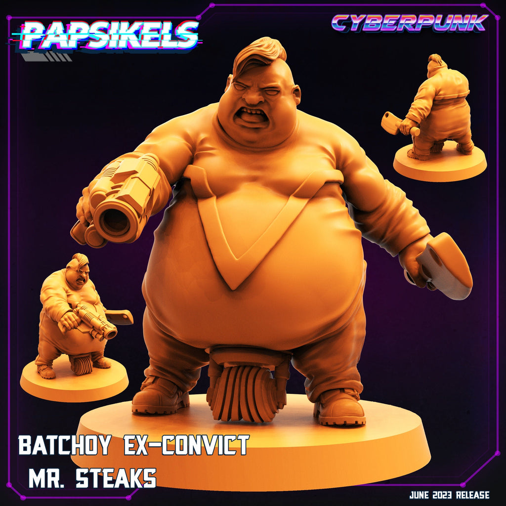 Cyberpunk Ex-Convict Mr. Steaks 32mm Miniature by Papsikels for RPG and TTRPG Gaming