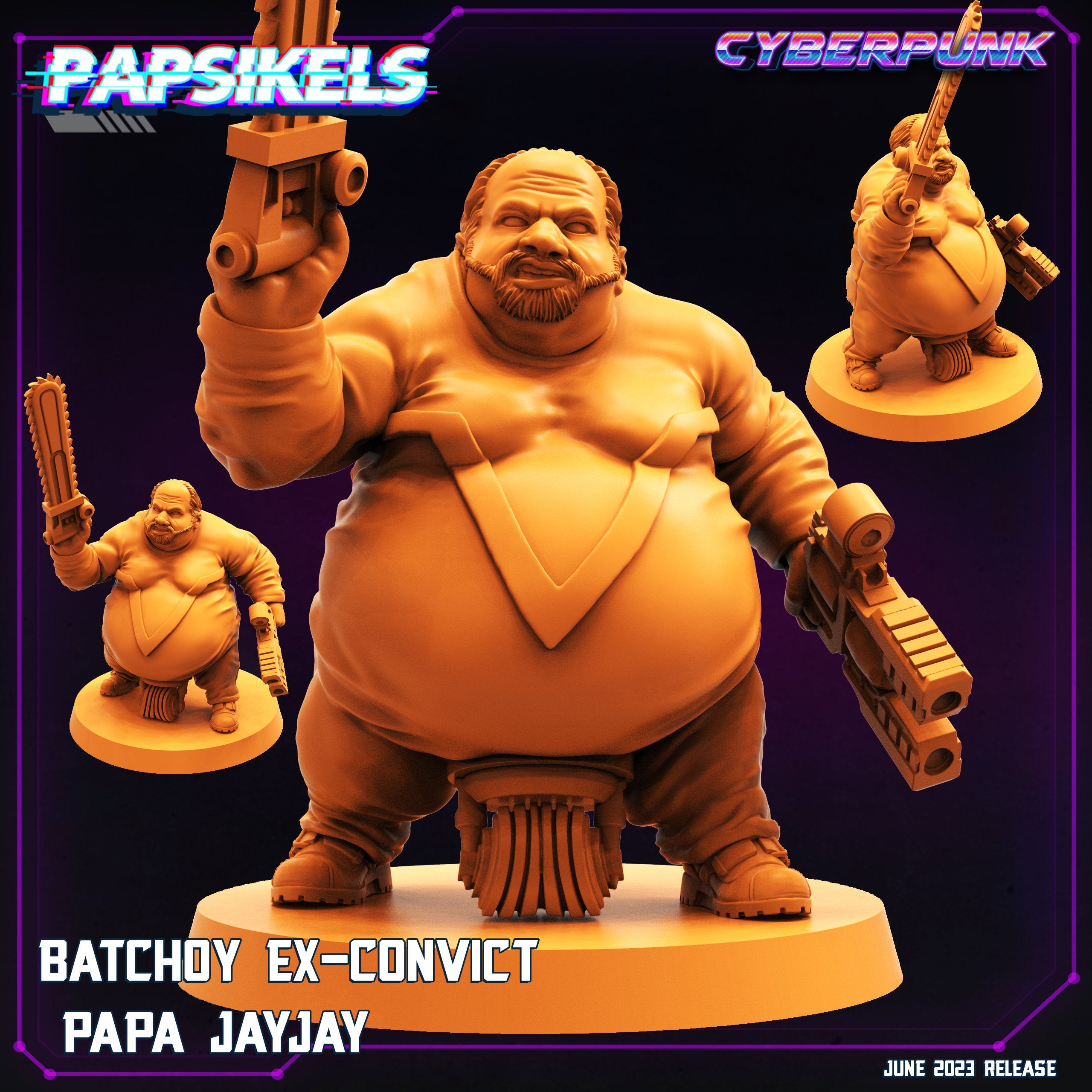 Cyberpunk Batchoy Ex-Convict Papa JayJay 32mm Miniature for RPG and TTRPG Tabletop Gaming