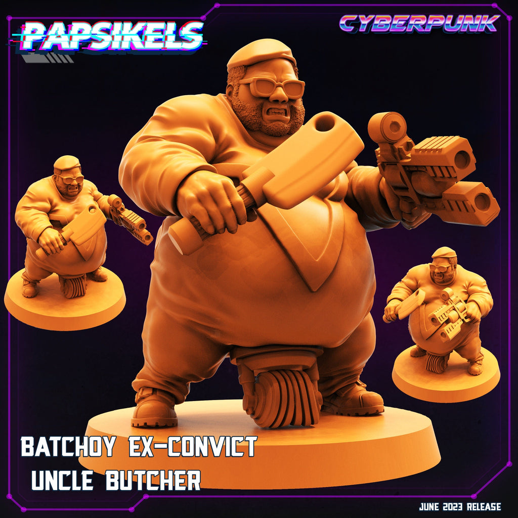 Cyberpunk Ex-Convict Uncle Butcher 32mm Miniature - Batchoy - Papsikels RPG Figurine for Tabletop Gaming