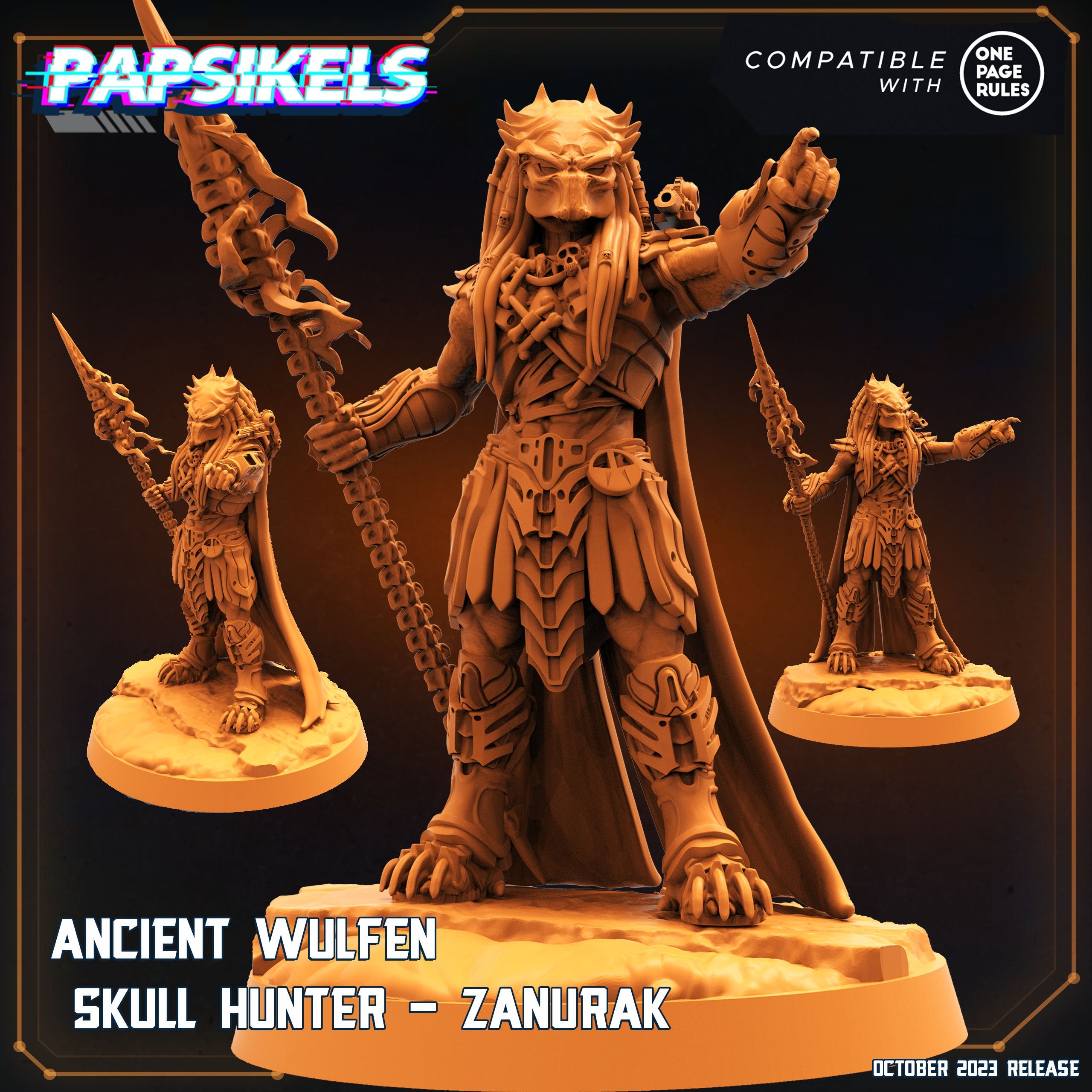 Ancient Wulfen Skull Hunter Zanurak Miniature - 32mm Resin Figure for Tabletop RPG and OPR Games