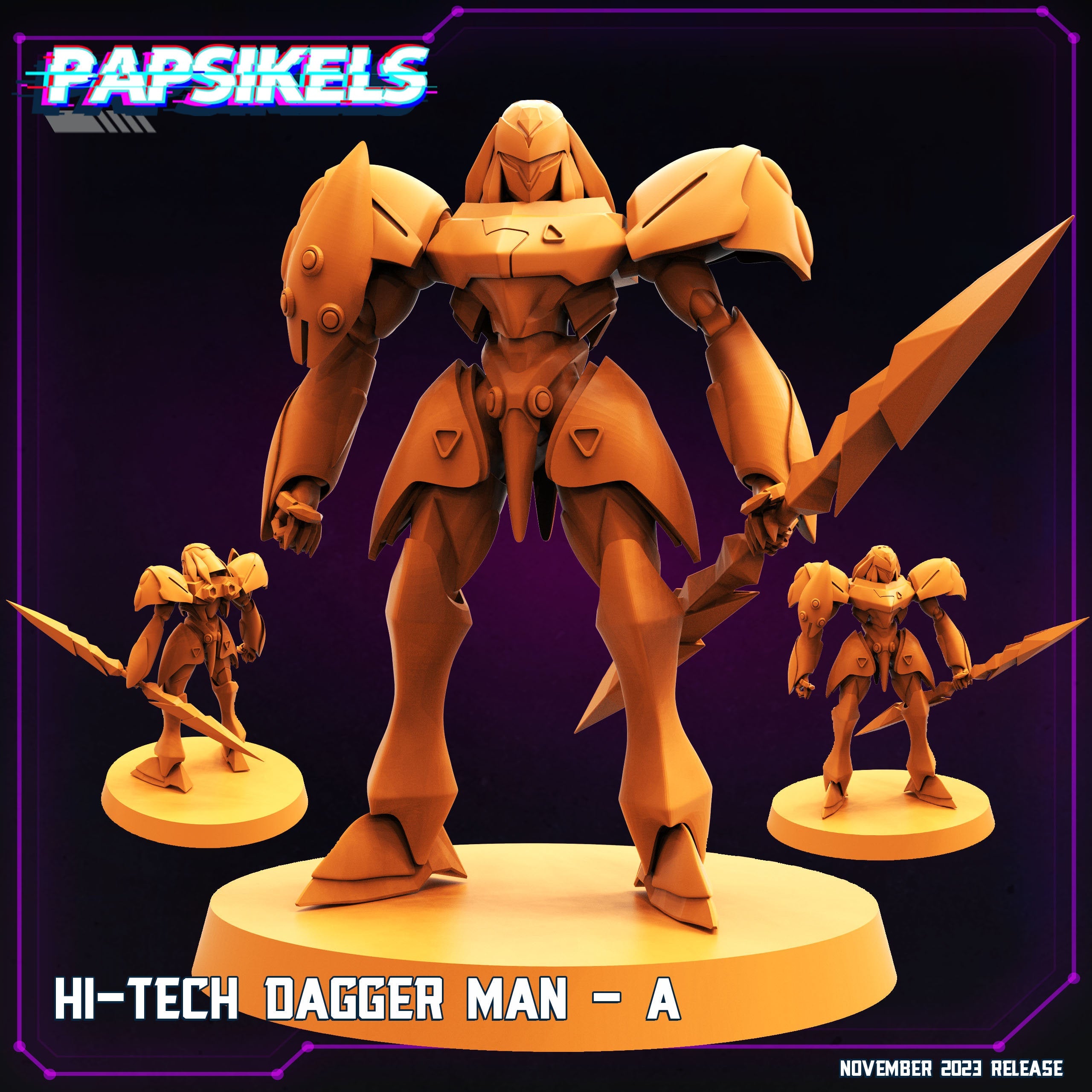 Futuristic Tekkaman Warrior Miniature: 32mm Cyberpunk Hi-Tech Dagger Man for RPG & Anime Collectors