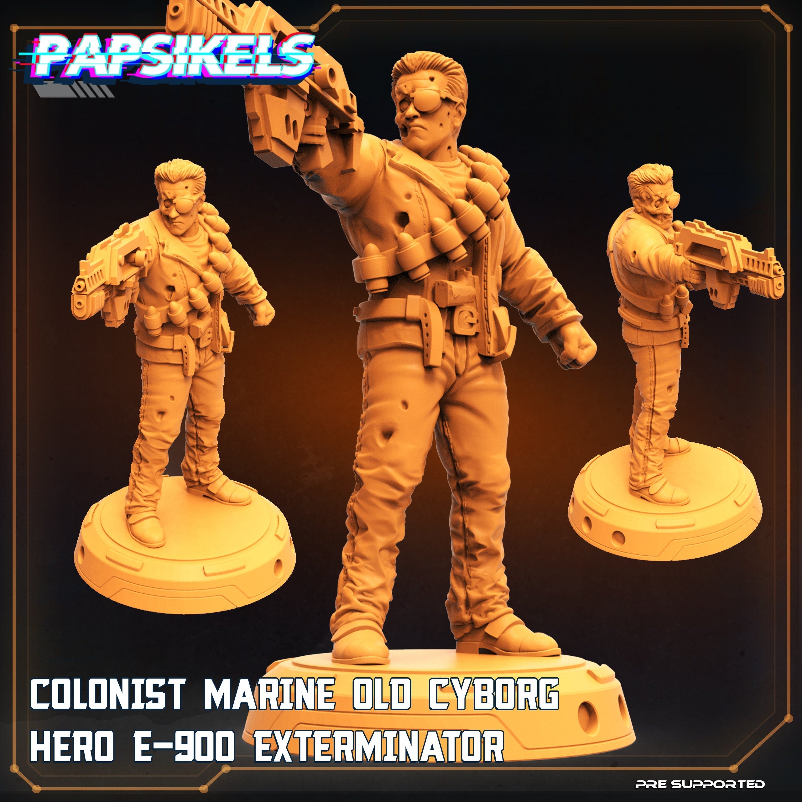 Cyberpunk Colonist Marine Cyborg Hero E-900 Exterminator Miniature 32mm Scale RPG Figurine