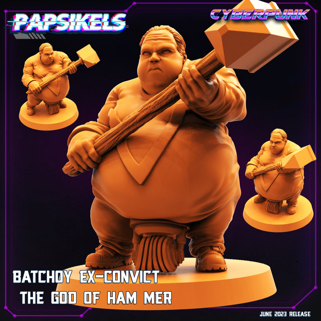 Cyberpunk Ex-Convict 'God of Hammer' 32mm Miniature - Batchoy RPG Figurine by Papsikels