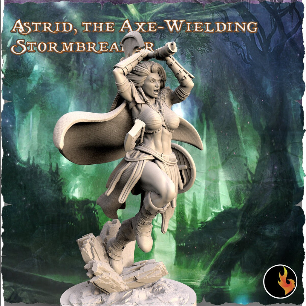 Astrid: Viking Axe-Wielding Stormbreaker Fantasy Miniature - 75mm Scale Resin Figure by Ravi Sampath