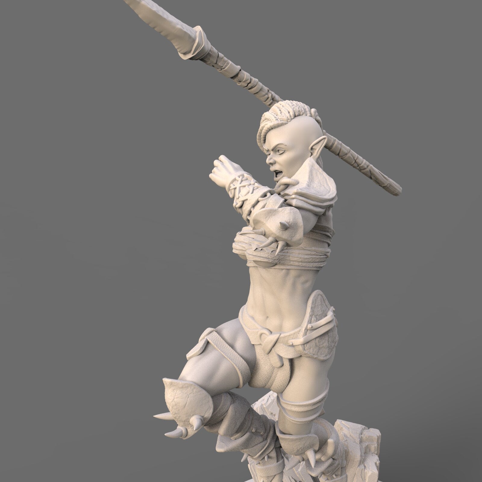 Drakana: Leaping Spear Maiden Barbarian Fantasy Figure - 75mm Scale Resin Miniature for Collectors