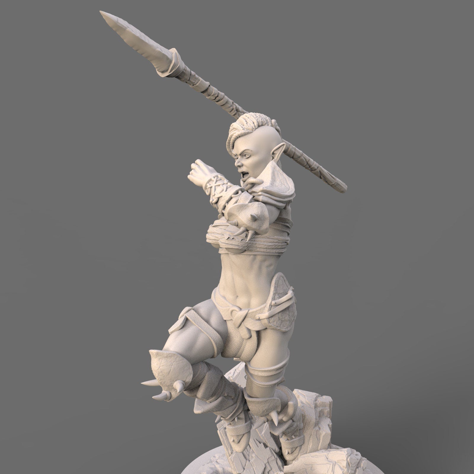 Drakana: Leaping Spear Maiden Barbarian Fantasy Figure - 75mm Scale Resin Miniature for Collectors