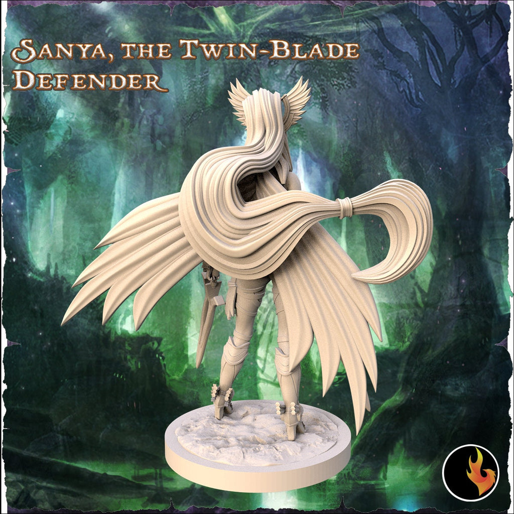 Sanya: Twin-Blade Defender 75mm Fantasy Fighter Miniature - Kickstarter Exclusive by Ravi Sampath