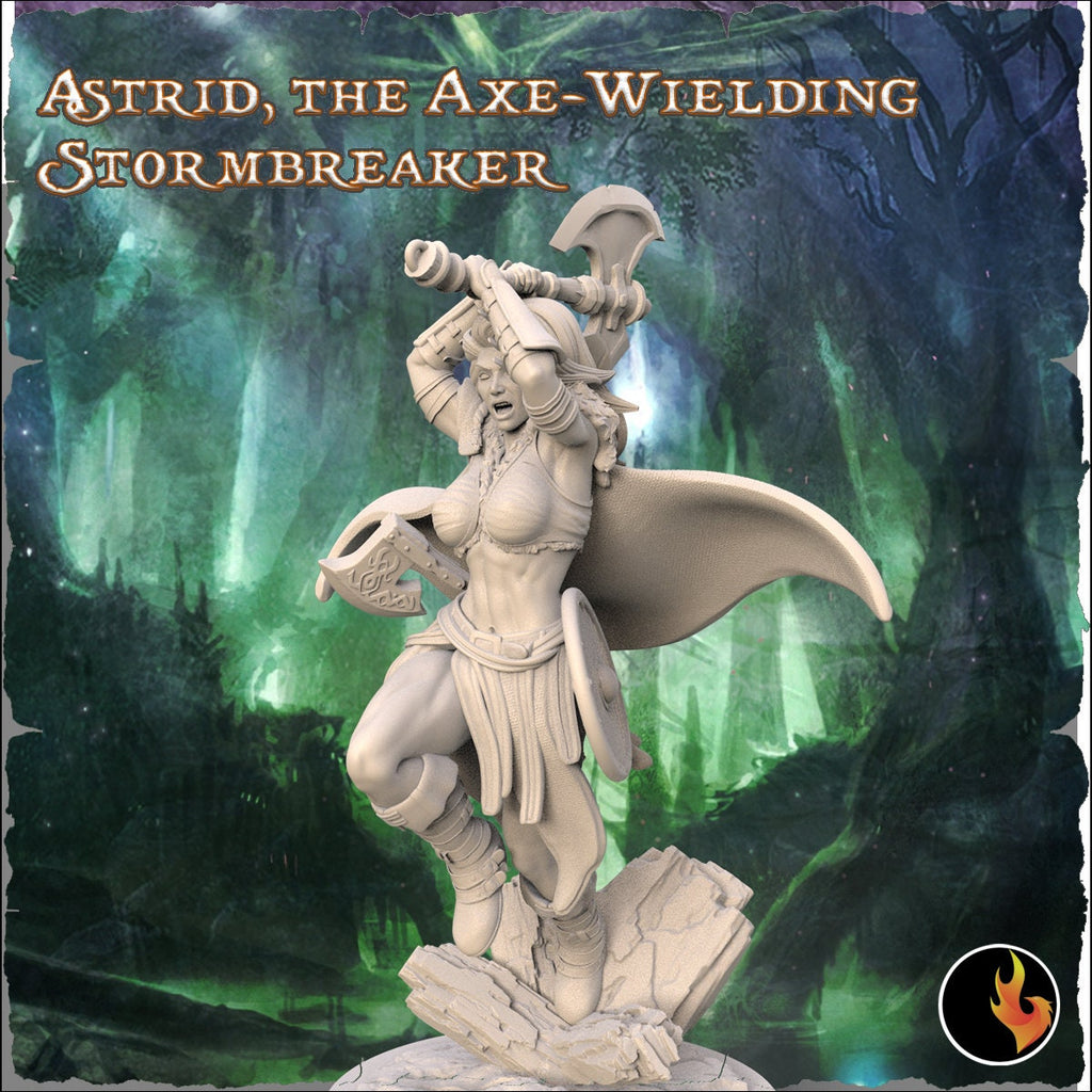 Astrid: Viking Axe-Wielding Stormbreaker Fantasy Miniature - 75mm Scale Resin Figure by Ravi Sampath