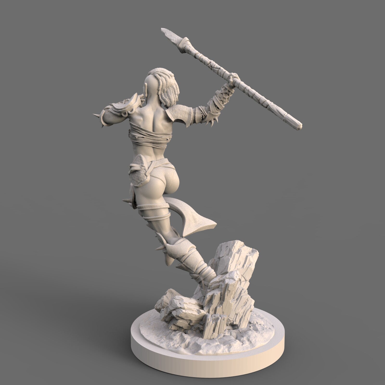Drakana: Leaping Spear Maiden Barbarian Fantasy Figure - 75mm Scale Resin Miniature for Collectors