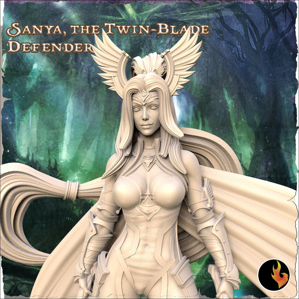 Sanya: Twin-Blade Defender 75mm Fantasy Fighter Miniature - Kickstarter Exclusive by Ravi Sampath