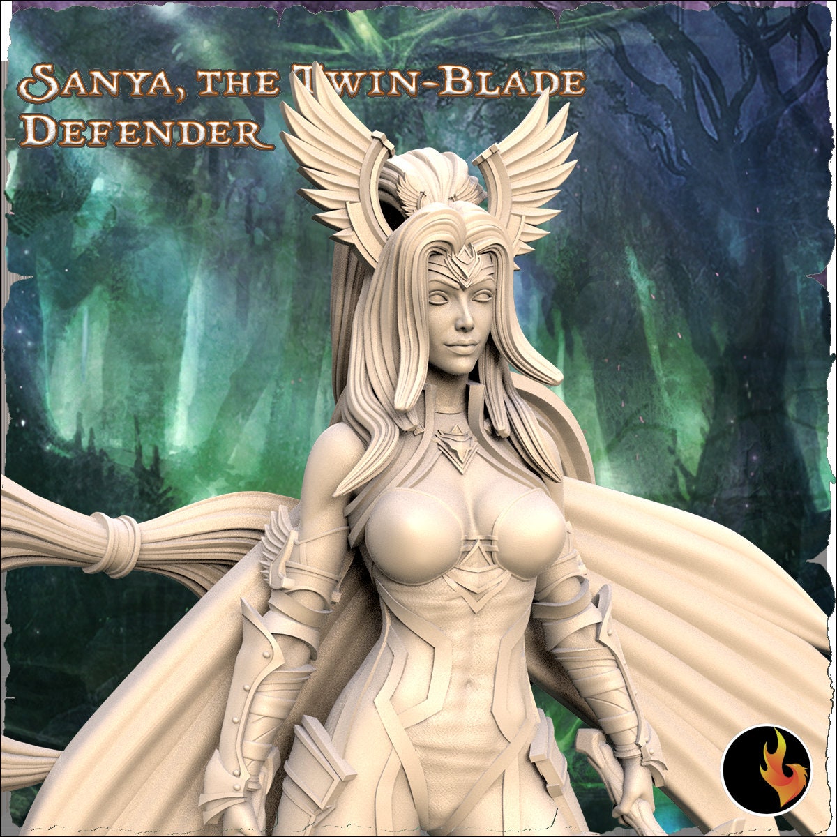Sanya: Twin-Blade Defender 75mm Fantasy Fighter Miniature - Kickstarter Exclusive by Ravi Sampath