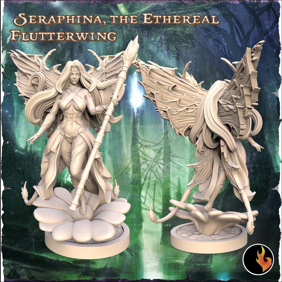 Seraphina Ethereal Flutterwing Fantasy Miniature | 75mm Resin Figure | Ravi Sampath Kickstarter