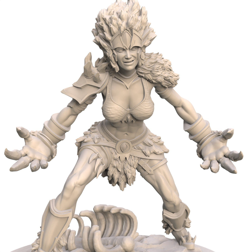 Sylva: Clawed Wildheard Shifter Fantasy Girl Miniature - 75mm Scale Resin Figure by Ravi Sampath