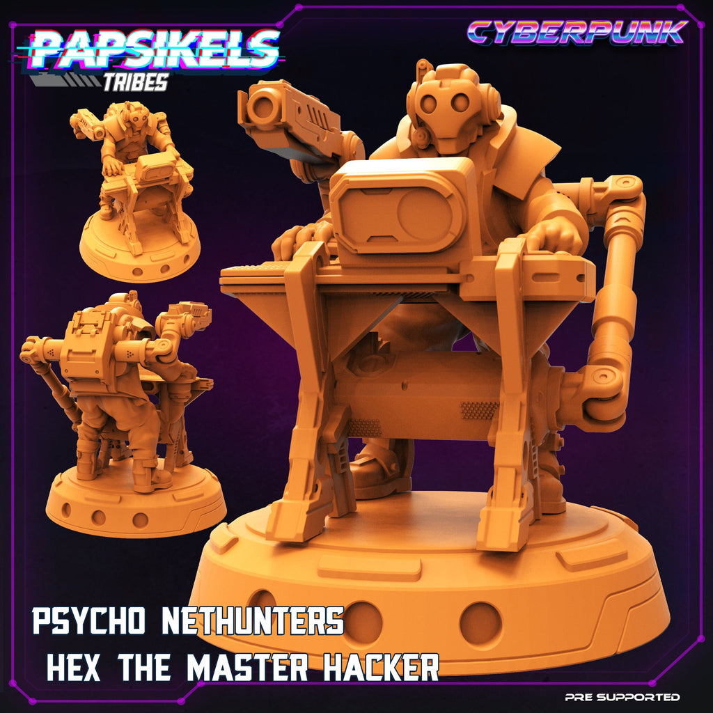 Psycho Nethunter Hex: Master Hacker Resin Miniature - 32mm Fantasy Tabletop RPG Figure by Papsikels