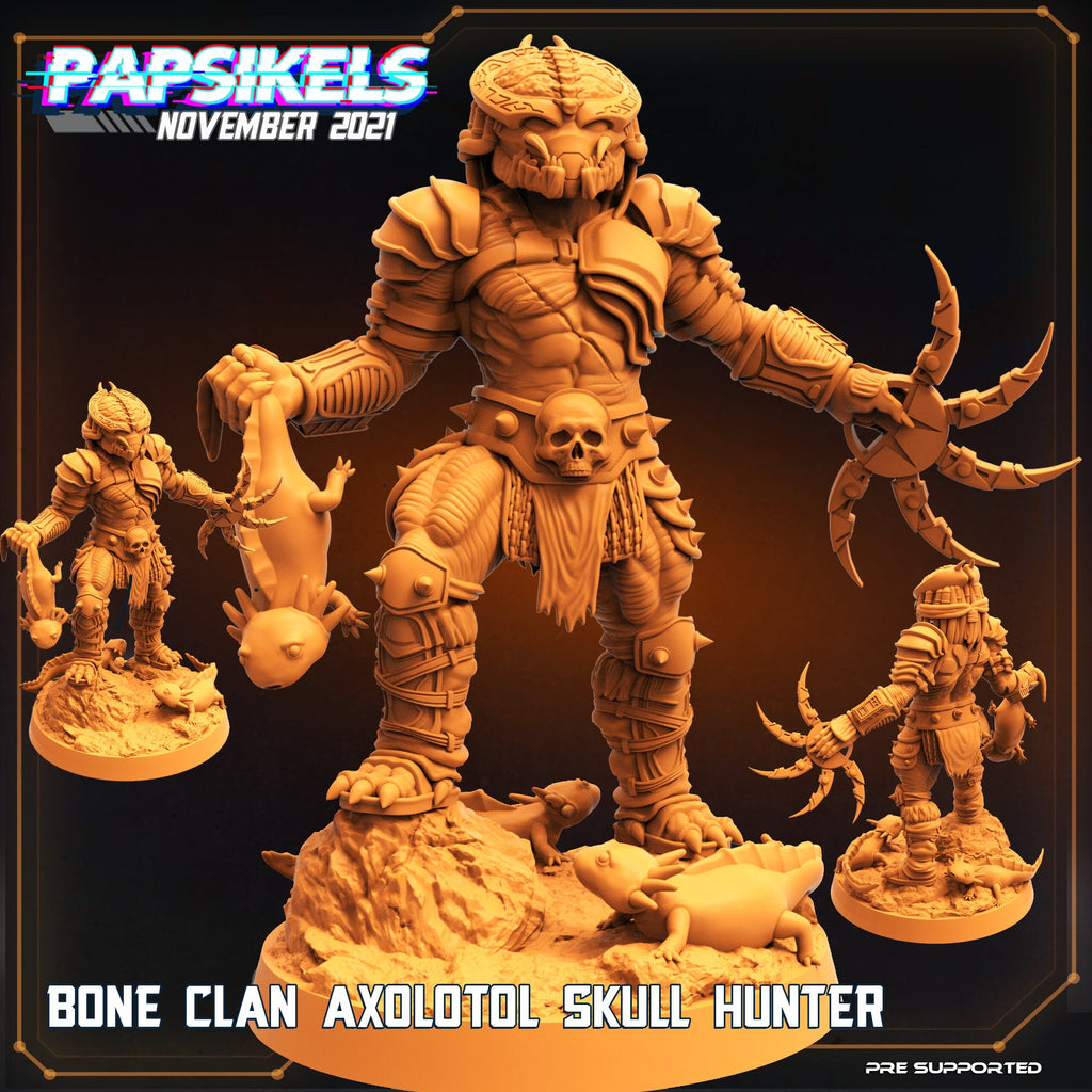 Axolotl Skull Hunter Resin Miniature - 32mm Fantasy Tabletop RPG Figurine - Bone Clan Warrior