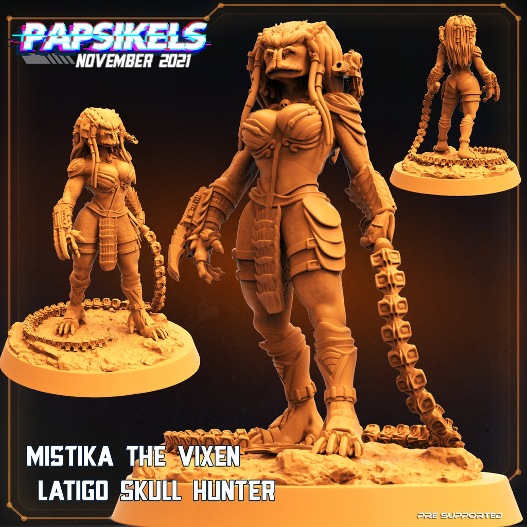 Mistika the Vixen: Latigo Skull Hunter Resin Miniature - 32mm Fantasy Tabletop RPG Figure