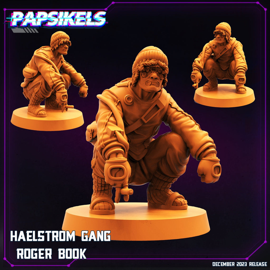 Cyberpunk Haelstrom Gang Roger Book 32mm Miniature for RPG and TTRPG by Papsikels