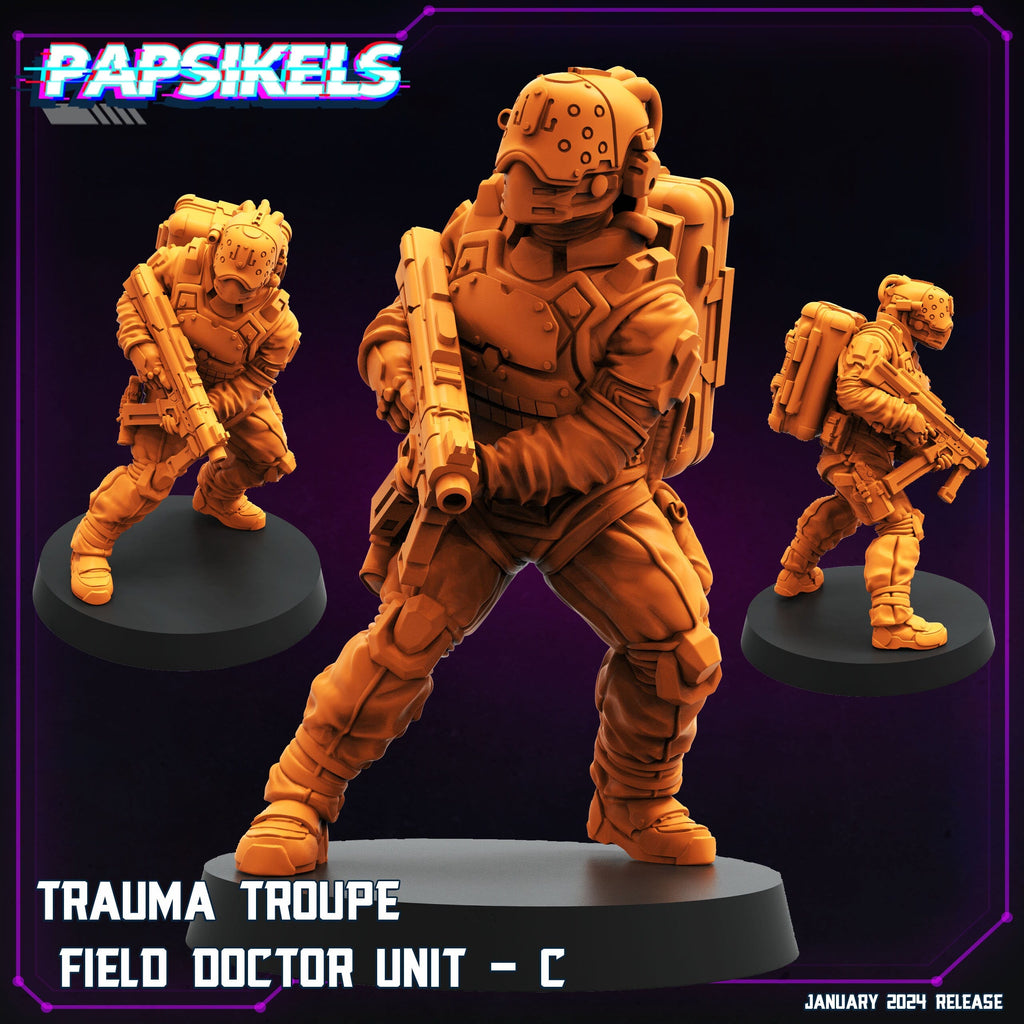 Cyberpunk Field Doctors Miniatures - 32mm Trauma Troupe RPG Figure by Papsikels for Tabletop Gaming