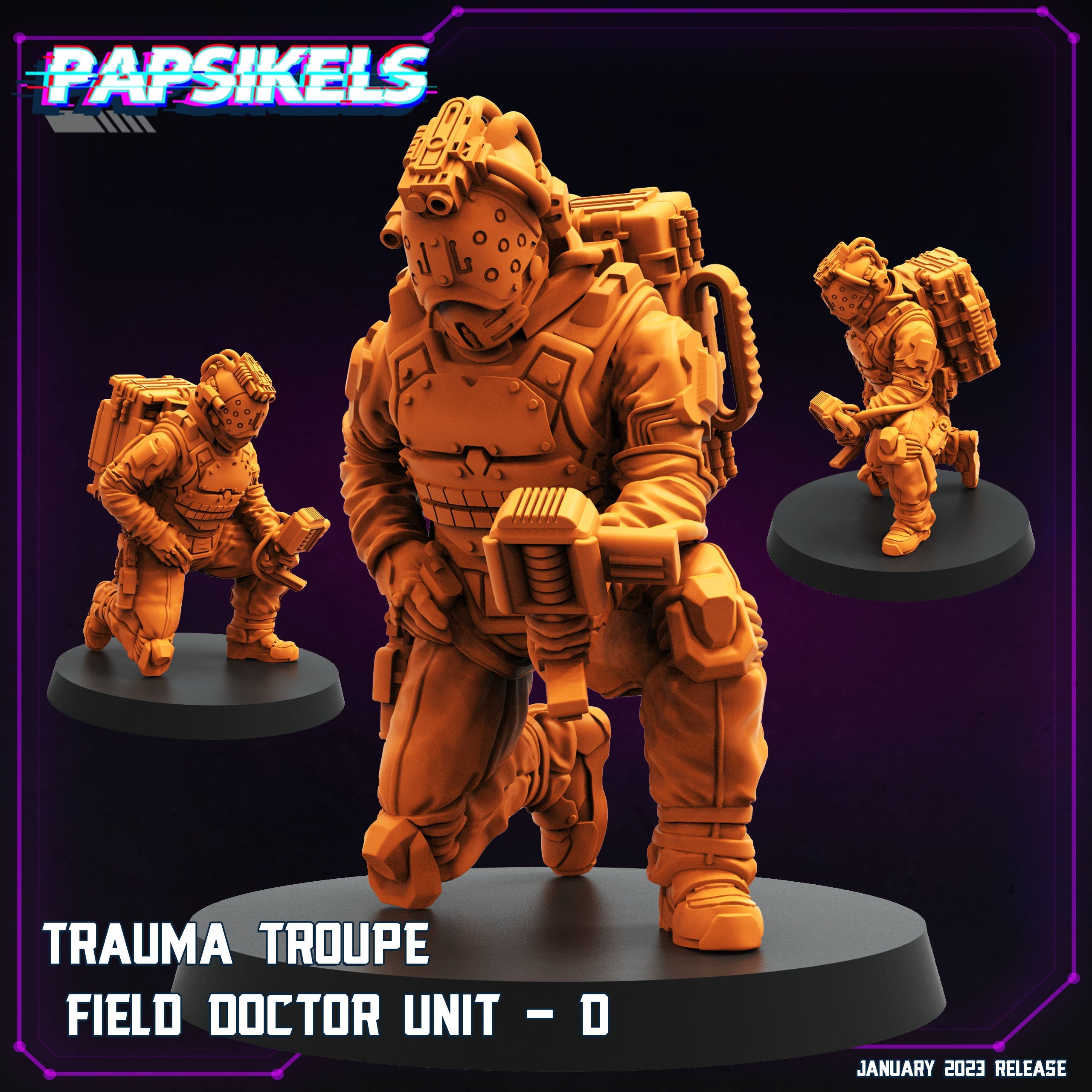 Cyberpunk Field Doctors Miniatures - 32mm Trauma Troupe RPG Figure by Papsikels for Tabletop Gaming