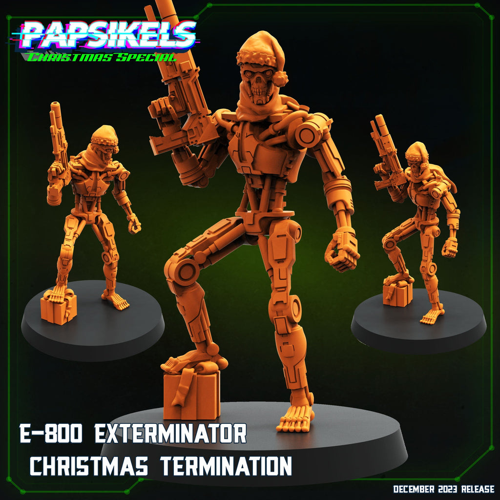 E-800 Exterminator Christmas Termination Miniature: 32mm Cyberpunk Sculpt for Wargaming and RPG by Papsikels