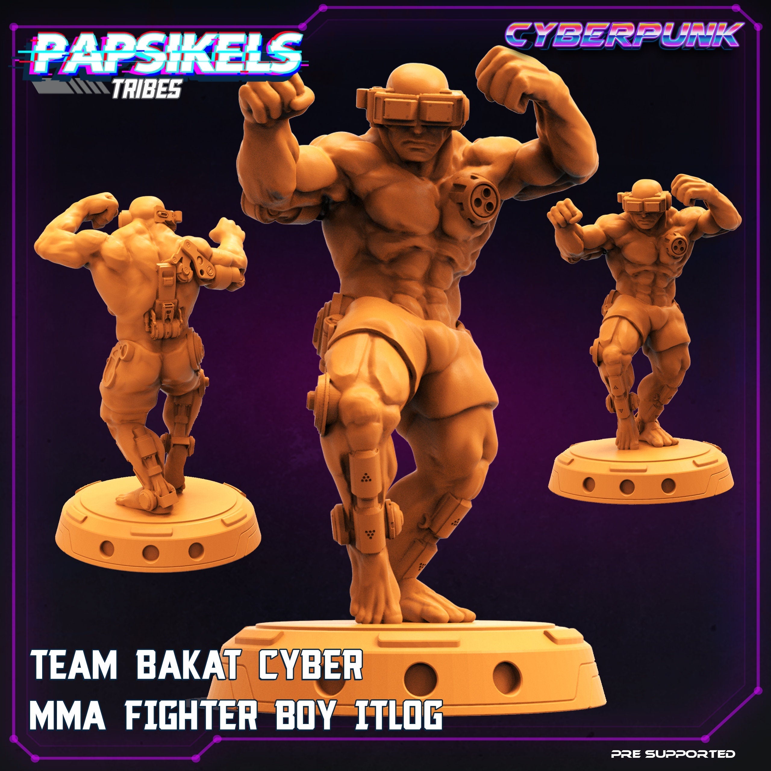 Cyber MMA Fighters Team Batak Resin Miniatures - 32mm Fantasy Tabletop RPG Figures by Papsikels