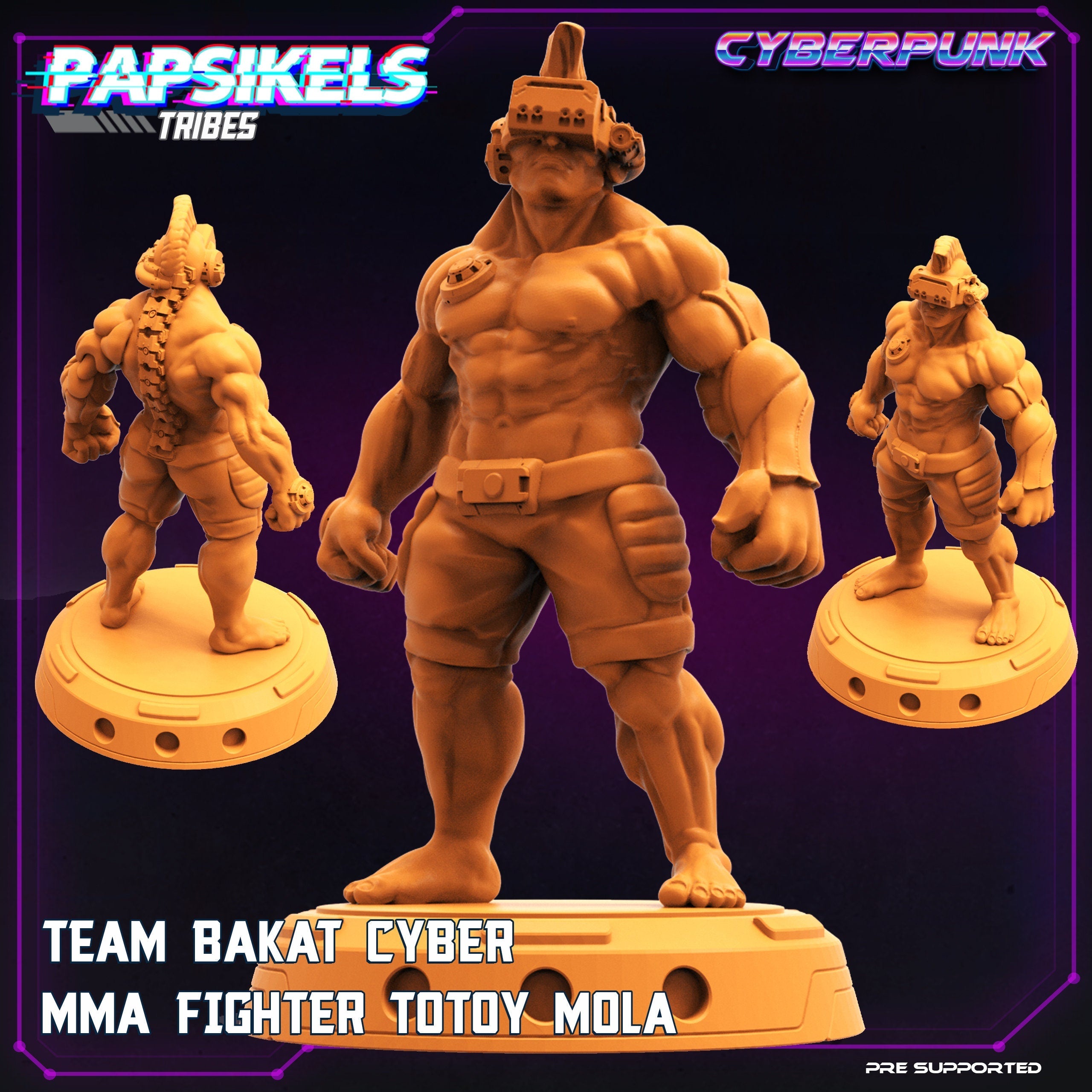 Cyber MMA Fighters Team Batak Resin Miniatures - 32mm Fantasy Tabletop RPG Figures by Papsikels