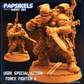 Ugok Special Action Force Fighters, miniature sculpted by Papsikels. Mini wargaming/ Wargames/ TTRPG/ 32mm