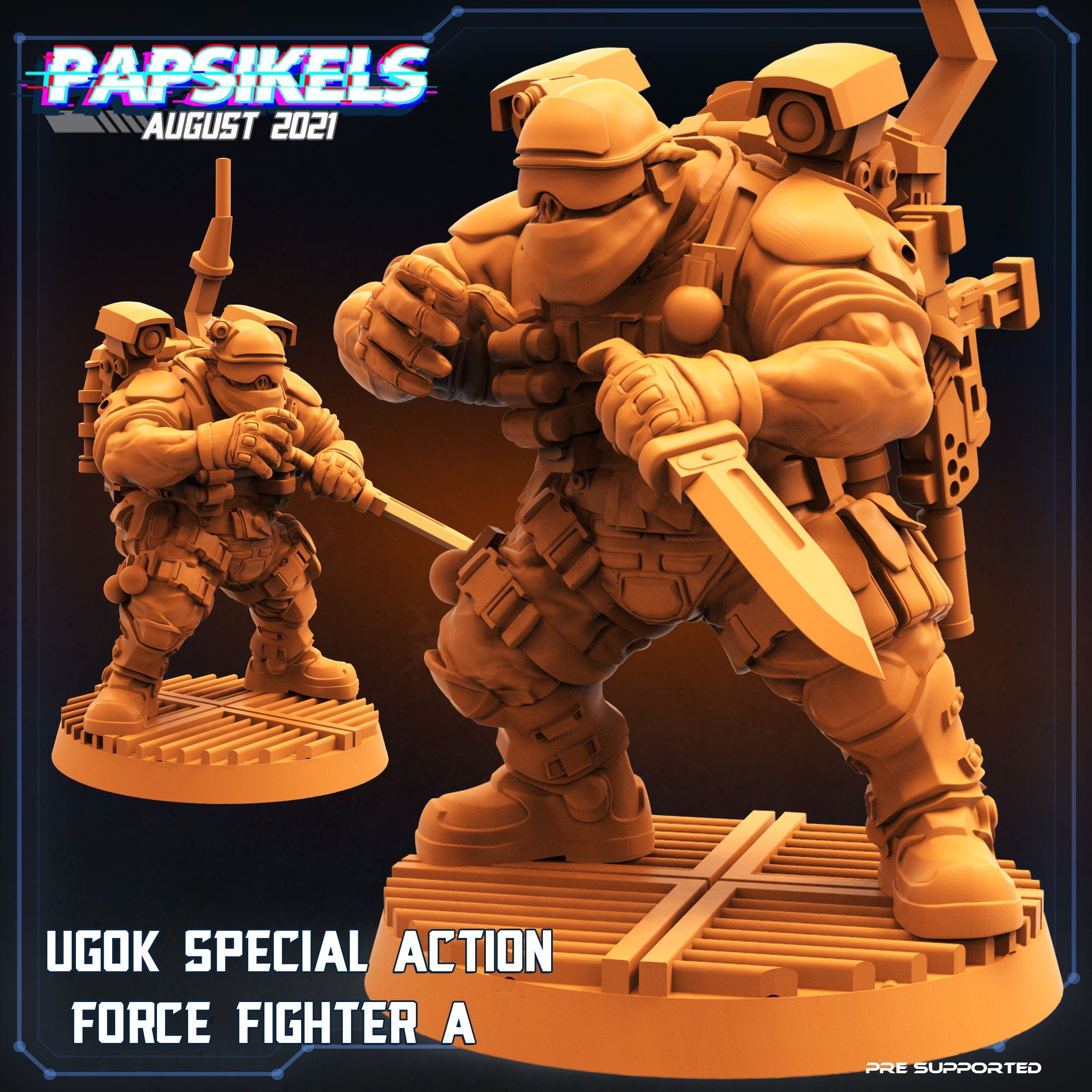 Ugok Special Action Force Fighters, miniature sculpted by Papsikels. Mini wargaming/ Wargames/ TTRPG/ 32mm
