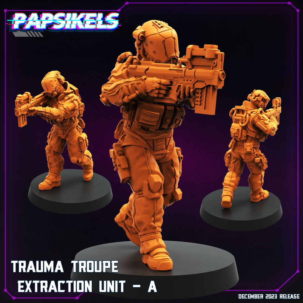 Cyberpunk Trauma Troupe Extraction Units - 32mm Papsikels Miniatures for Sci-Fi RPG Tabletop Gaming