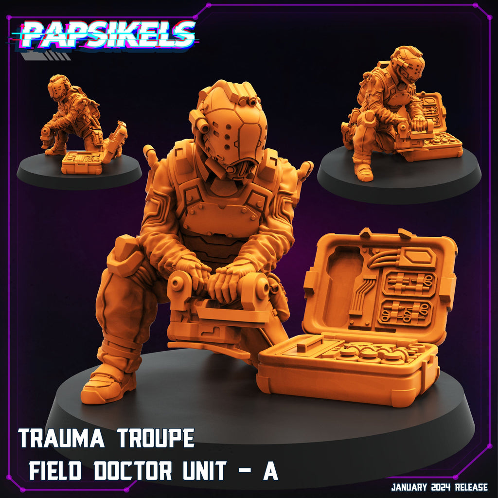 Cyberpunk Field Doctors Miniatures - 32mm Trauma Troupe RPG Figure by Papsikels for Tabletop Gaming