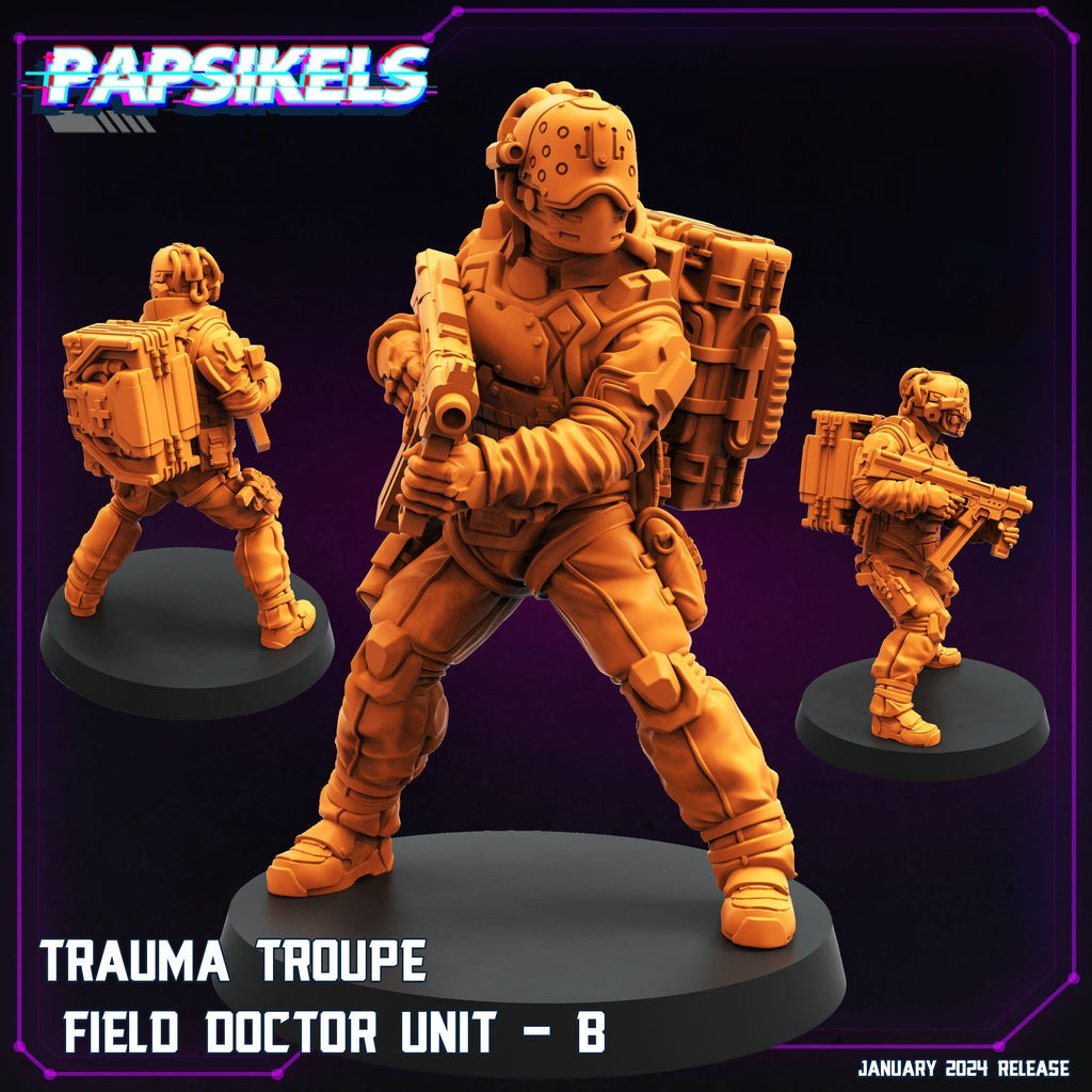 Cyberpunk Field Doctors Miniatures - 32mm Trauma Troupe RPG Figure by Papsikels for Tabletop Gaming