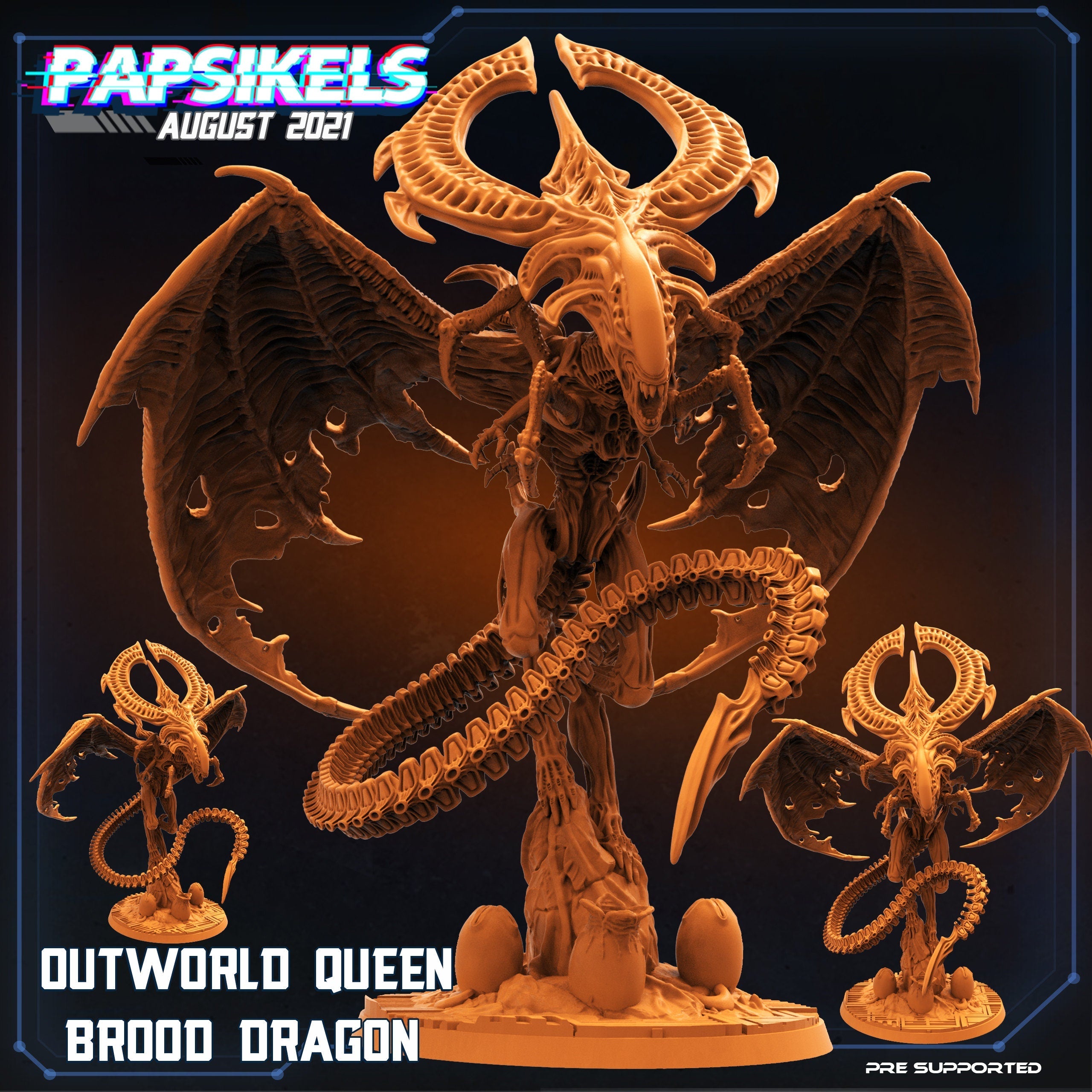 Xeno Outworld Queen Brood Dragon, Papsikels, Resin - Tabletop miniature - 32mm