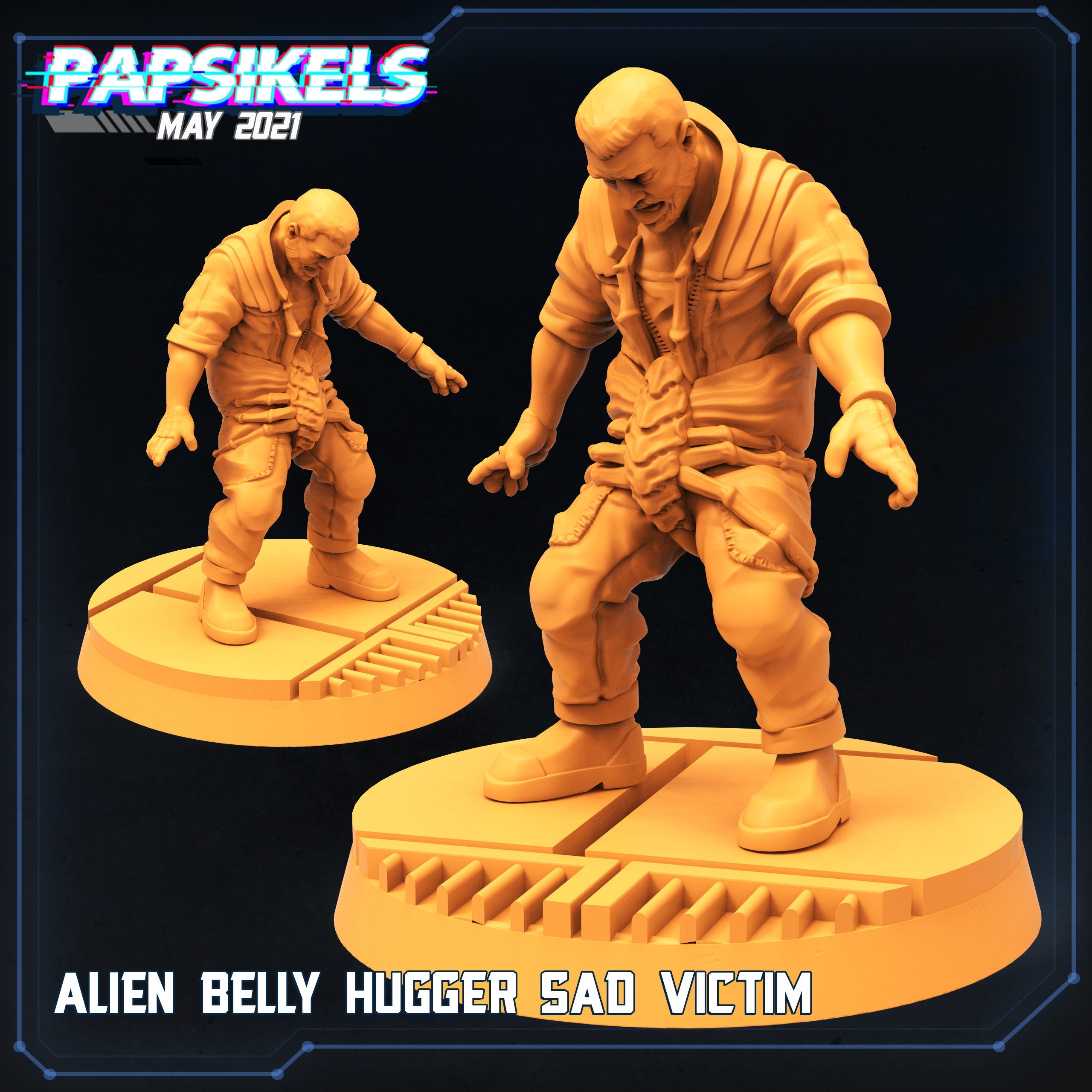 Aliens Vs Humans, Alien Belly Burster Sad Victim, Papsikels, 32mm Mini