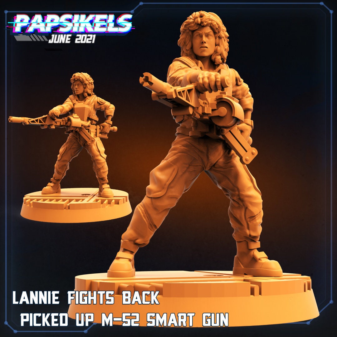 Aliens Vs Humans, Human Space Crew Lannie M52 Smartgun- Ripley, Papsikels, 32mm Mini