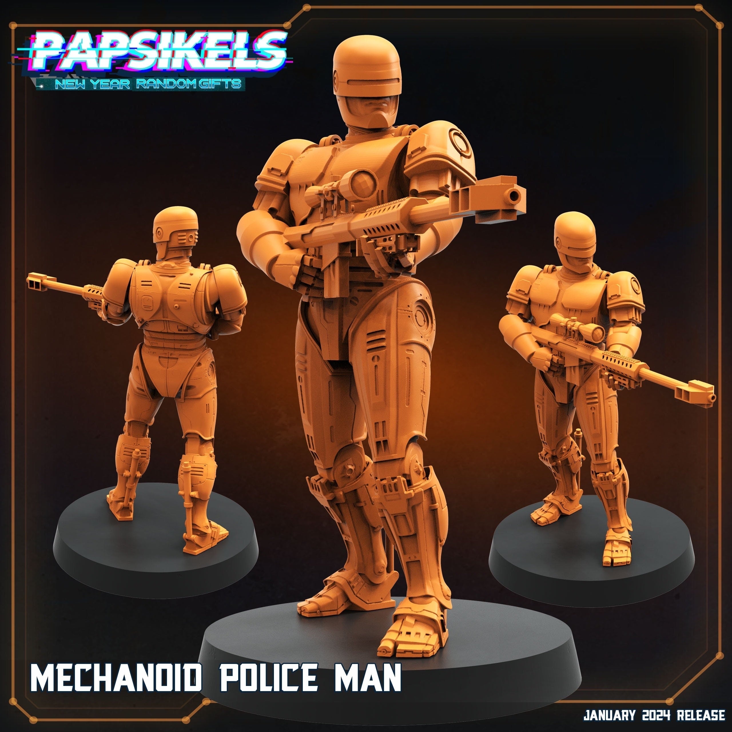 Mechanoid Police Man - Robocop  | 12 Days of January | Papsikels, Resin Miniature - Tabletop  Miniature - 32mm
