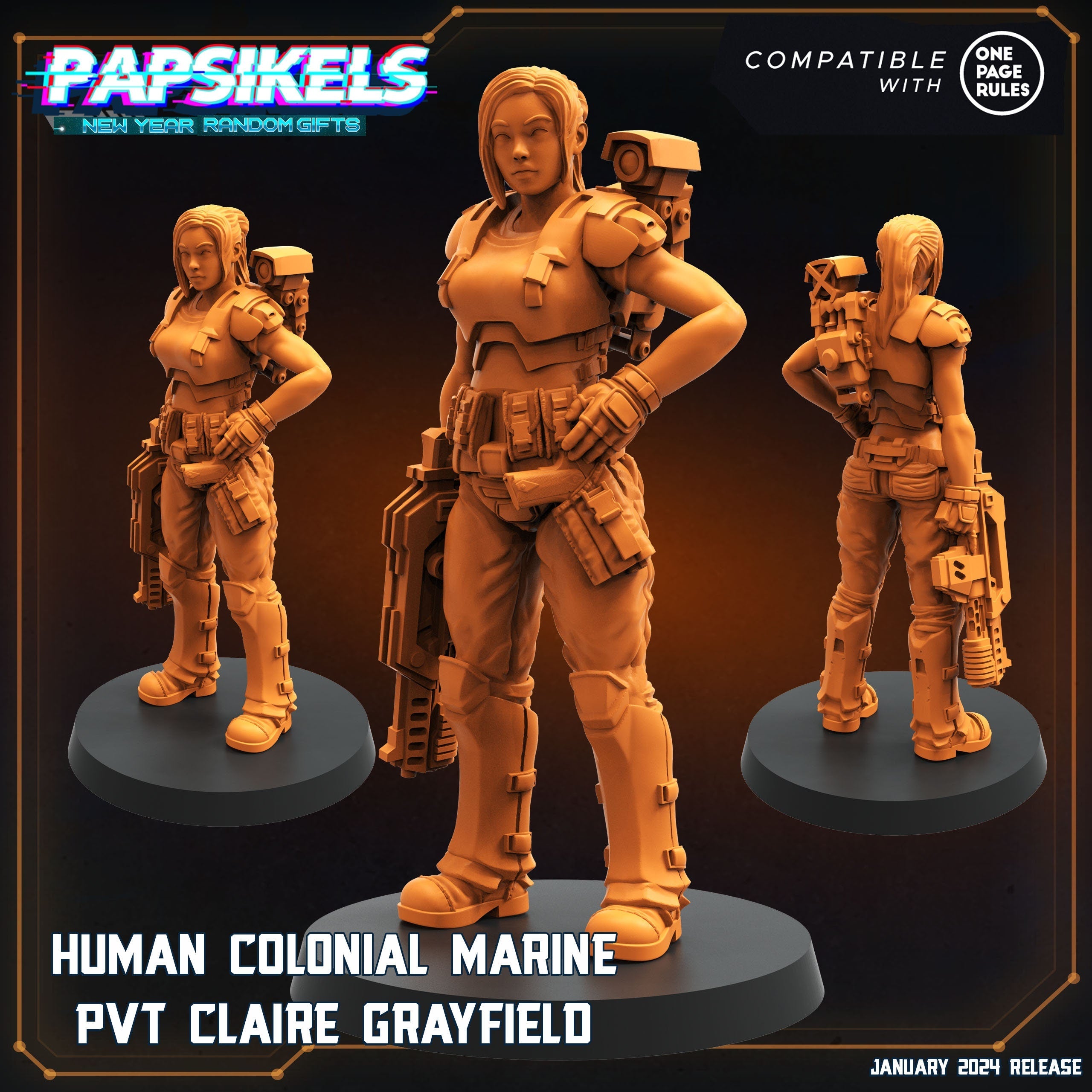Human Colonial Marine Pvt Claire Grayfield - Resident Evil  | 12 Days of January | Papsikels, Resin Miniature - Tabletop  Miniature - 32mm