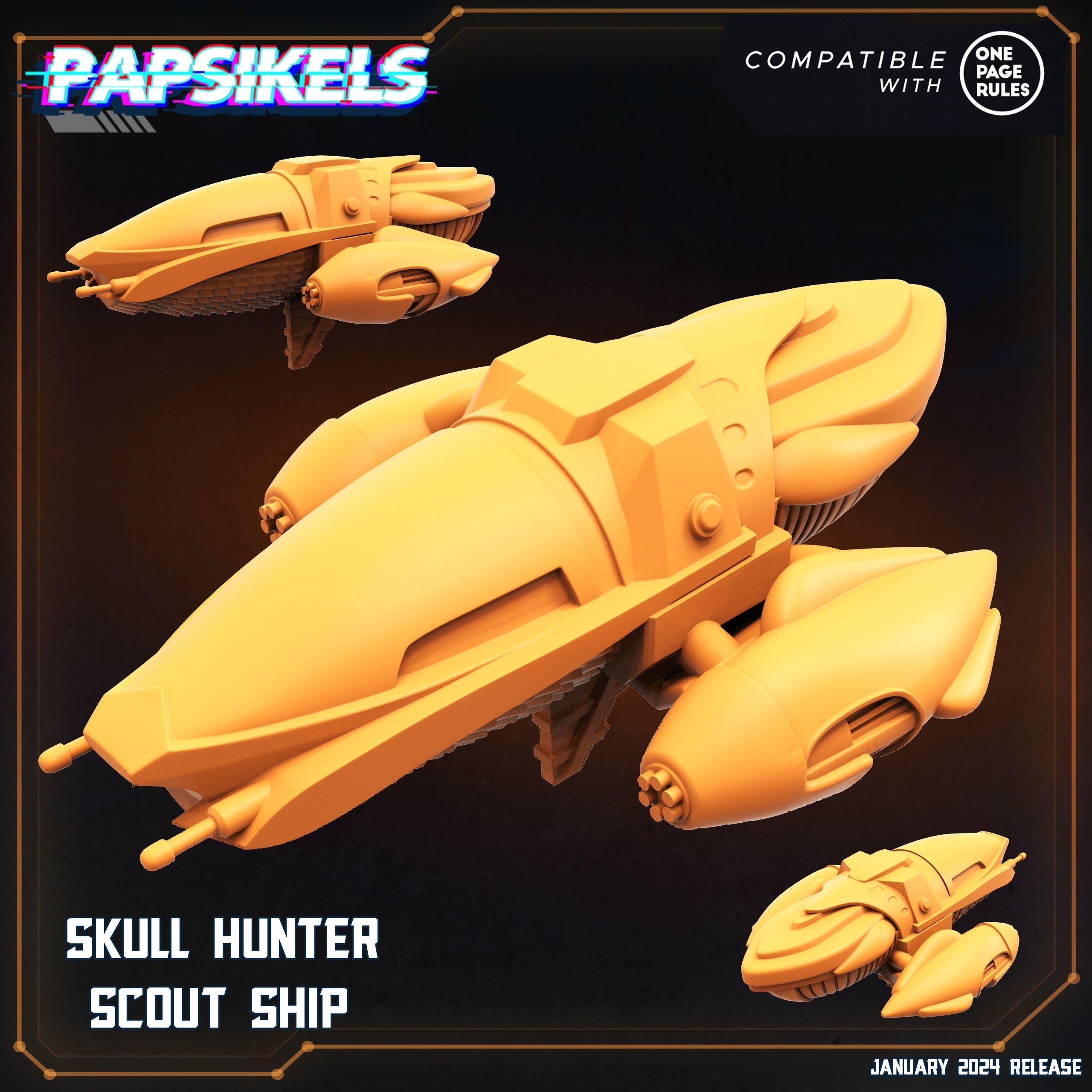 Skull Hunters One Page Rule Army - Skull Hunter Scout Ship - Papsikels, Resin - Tabletop miniature - 32mm