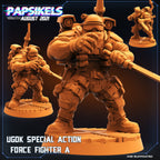 Ugok Special Action Force Fighters, miniature sculpted by Papsikels. Mini wargaming/ Wargames/ TTRPG/ 32mm