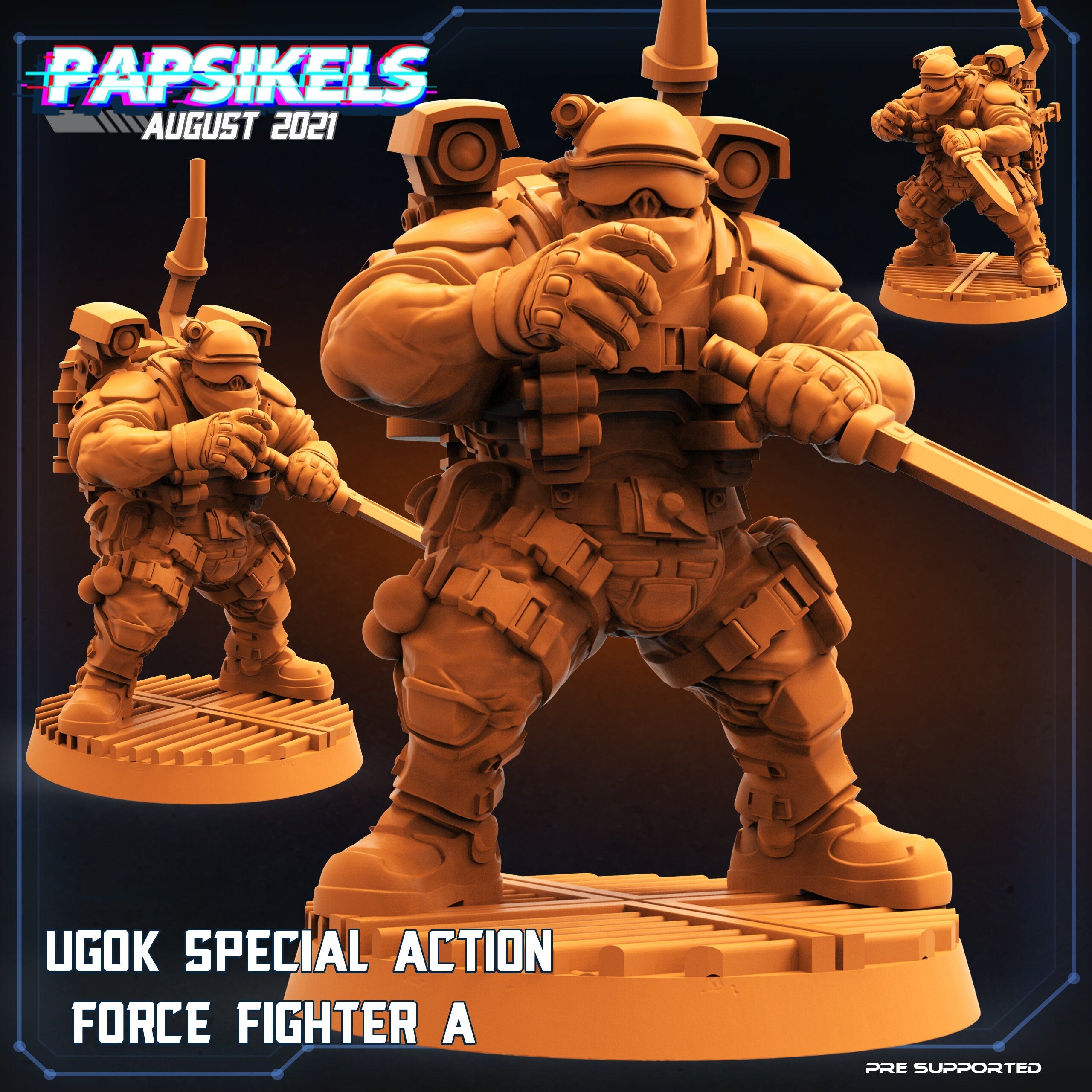 Ugok Special Action Force Fighters, miniature sculpted by Papsikels. Mini wargaming/ Wargames/ TTRPG/ 32mm